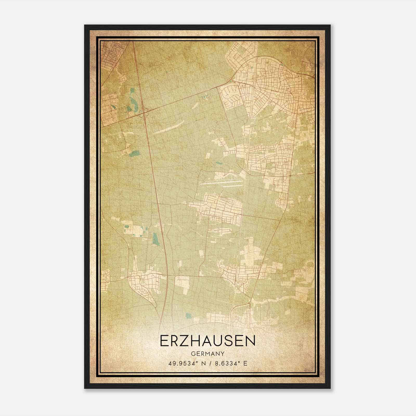 Vintage Erzhausen Germany Map Poster, Erzhausen City Road Wall Art Print
