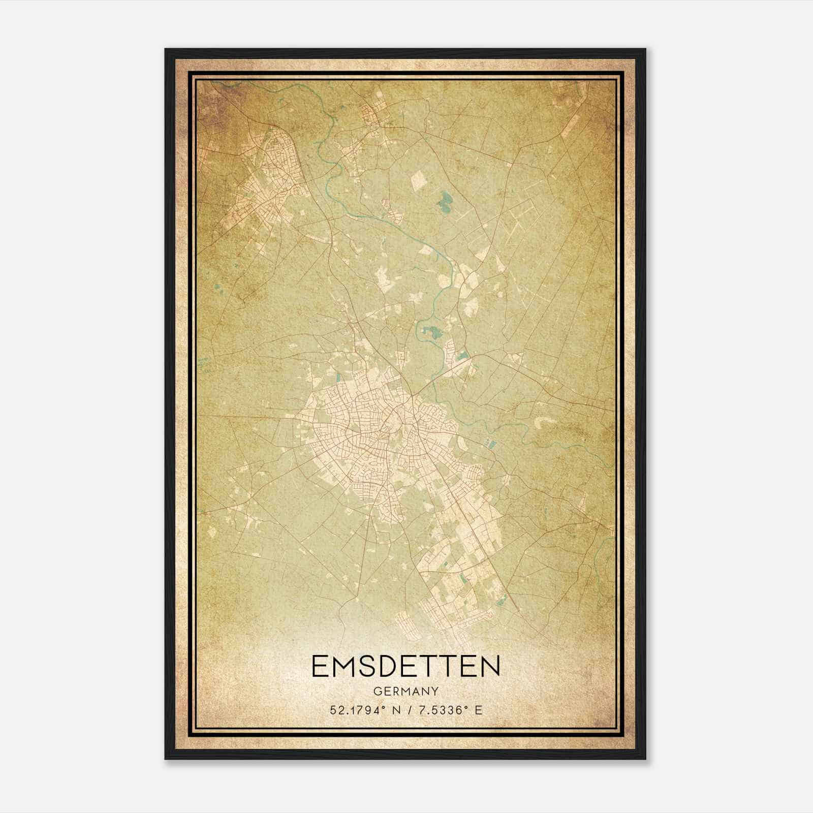 Vintage Emsdetten Germany Map Poster, Emsdetten City Road Wall Art Print