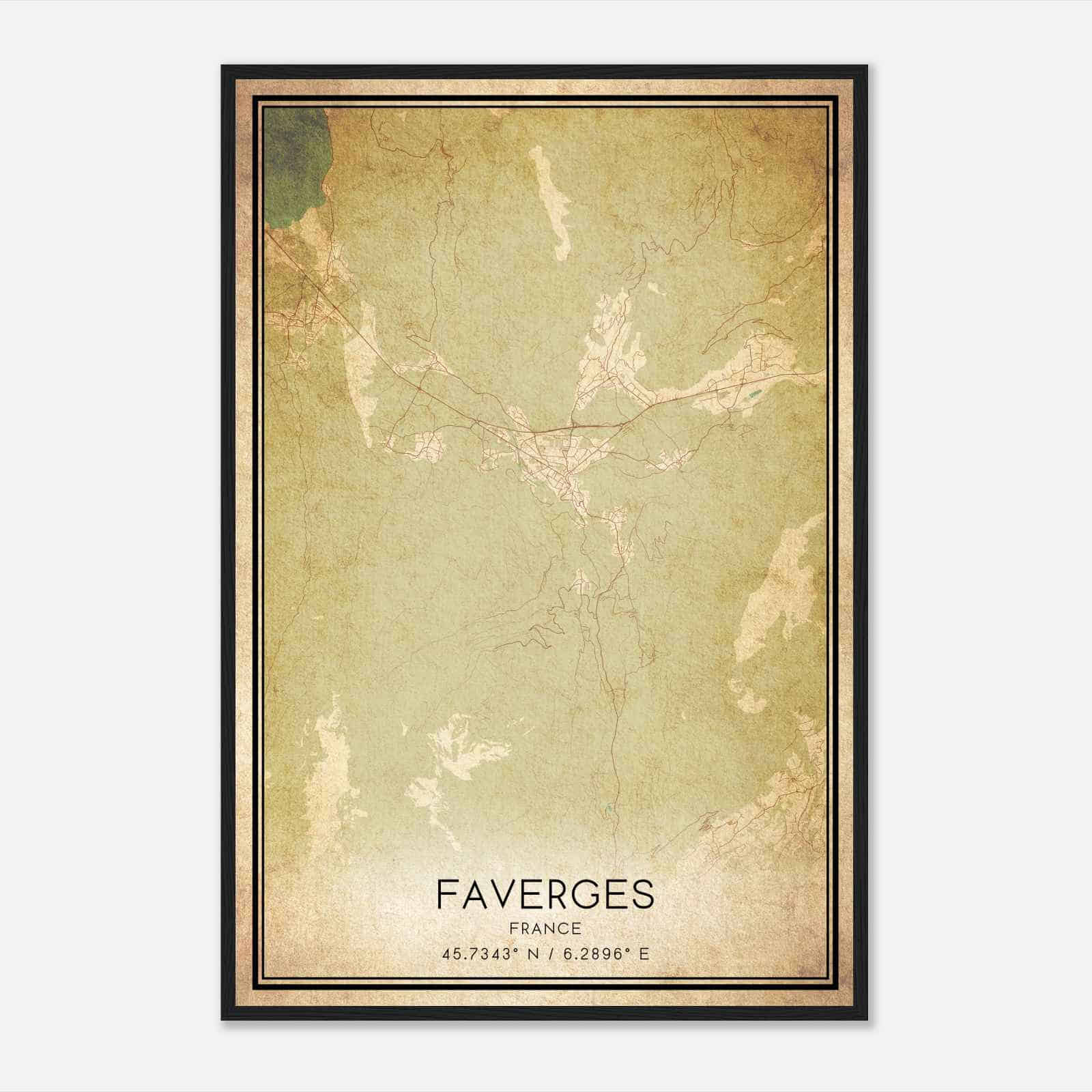 Vintage Faverges France Map Poster, Faverges City Road Wall Art Print