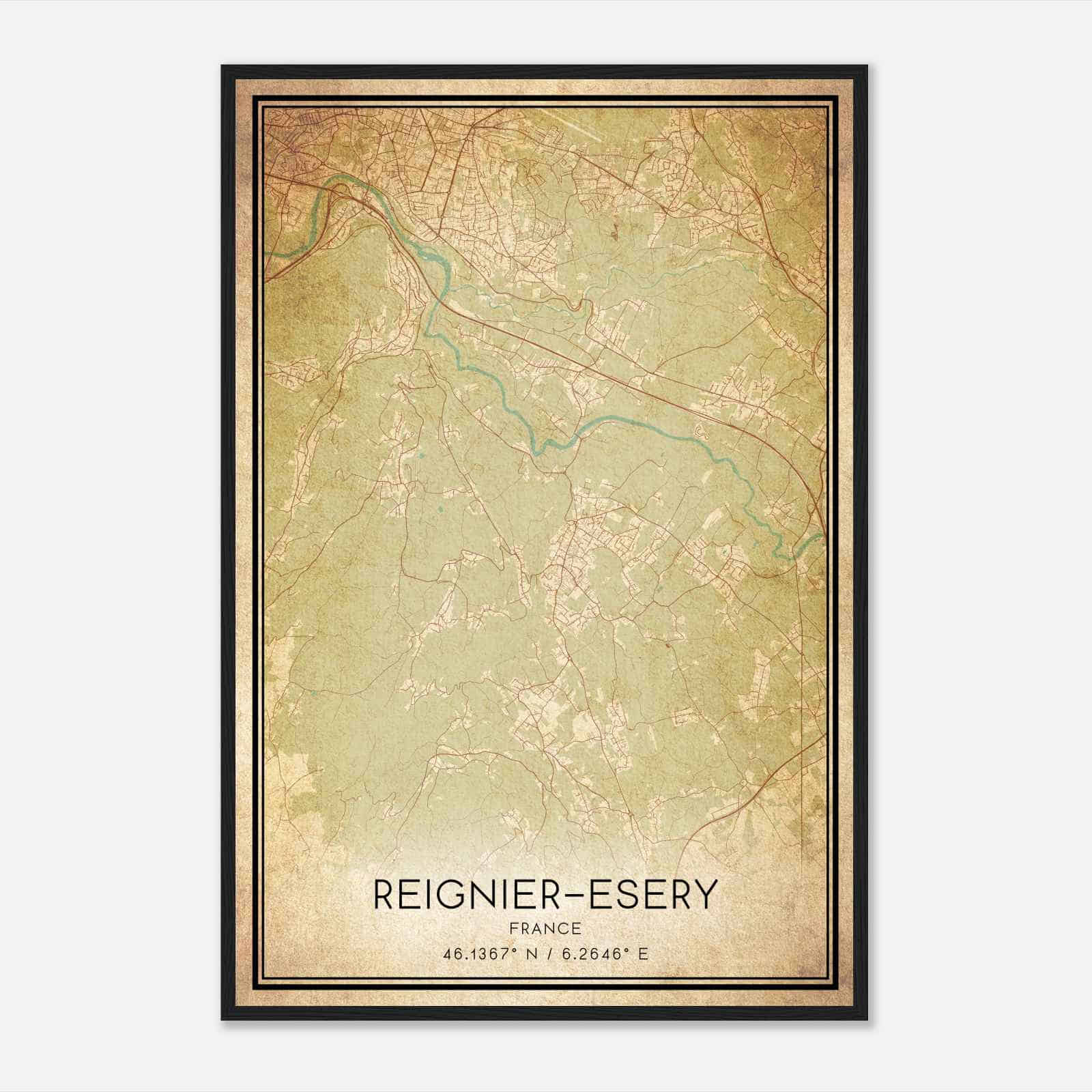 Vintage Reignier France Map Poster, Reignier City Road Wall Art Print