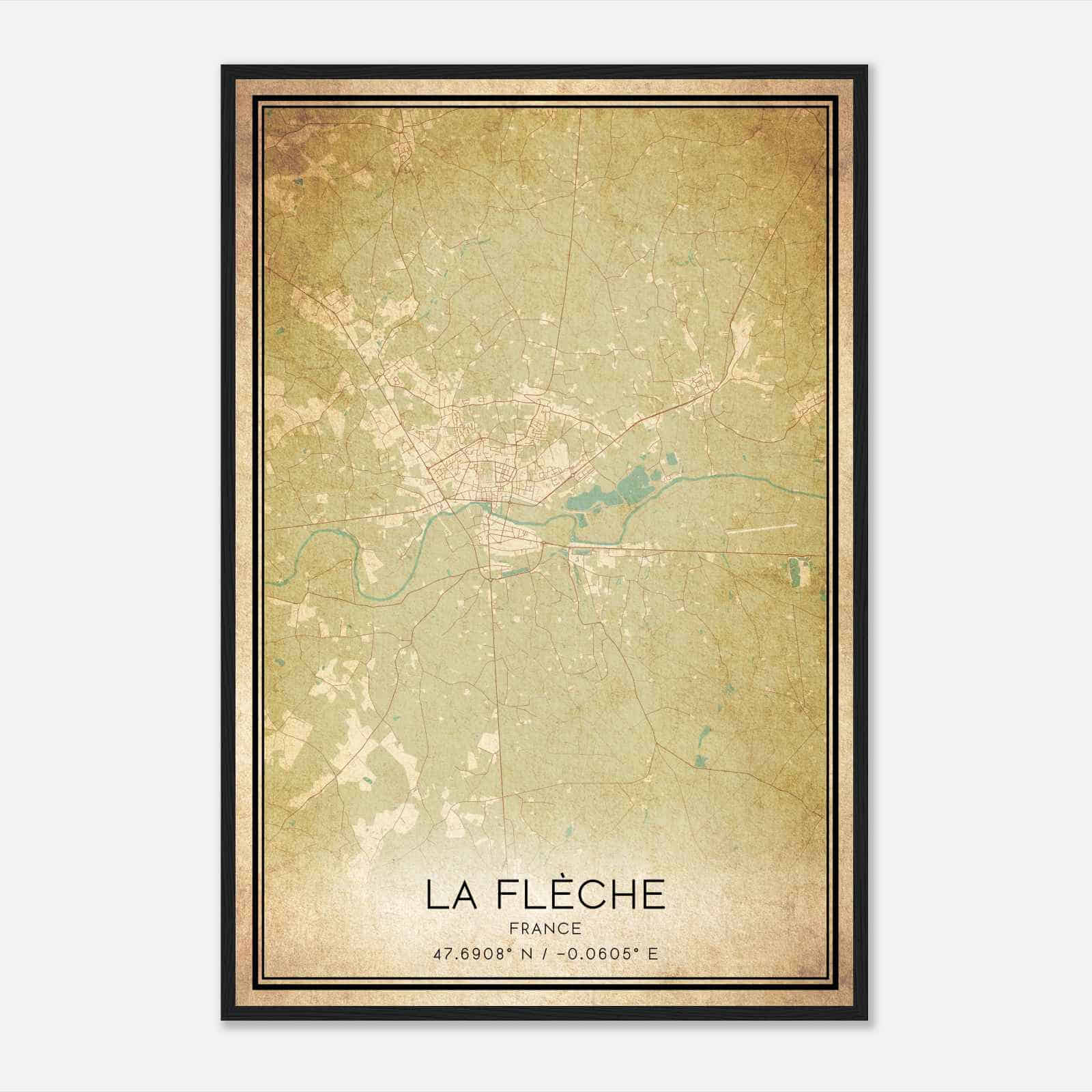Vintage La Fleche France Map Poster, La Fleche City Road Wall Art Print