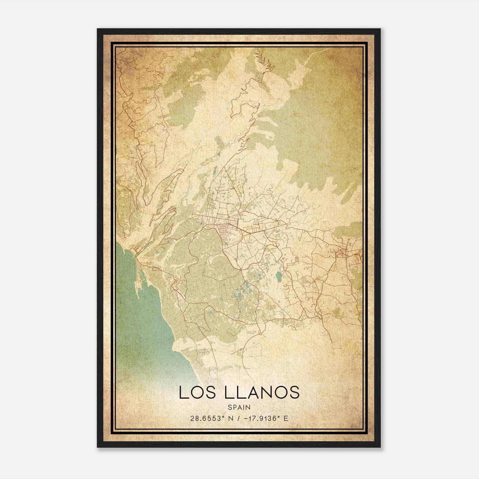 Vintage Los Llanos de Aridane Spain Map Poster, Los Llanos de Aridane City Road Wall Art Print