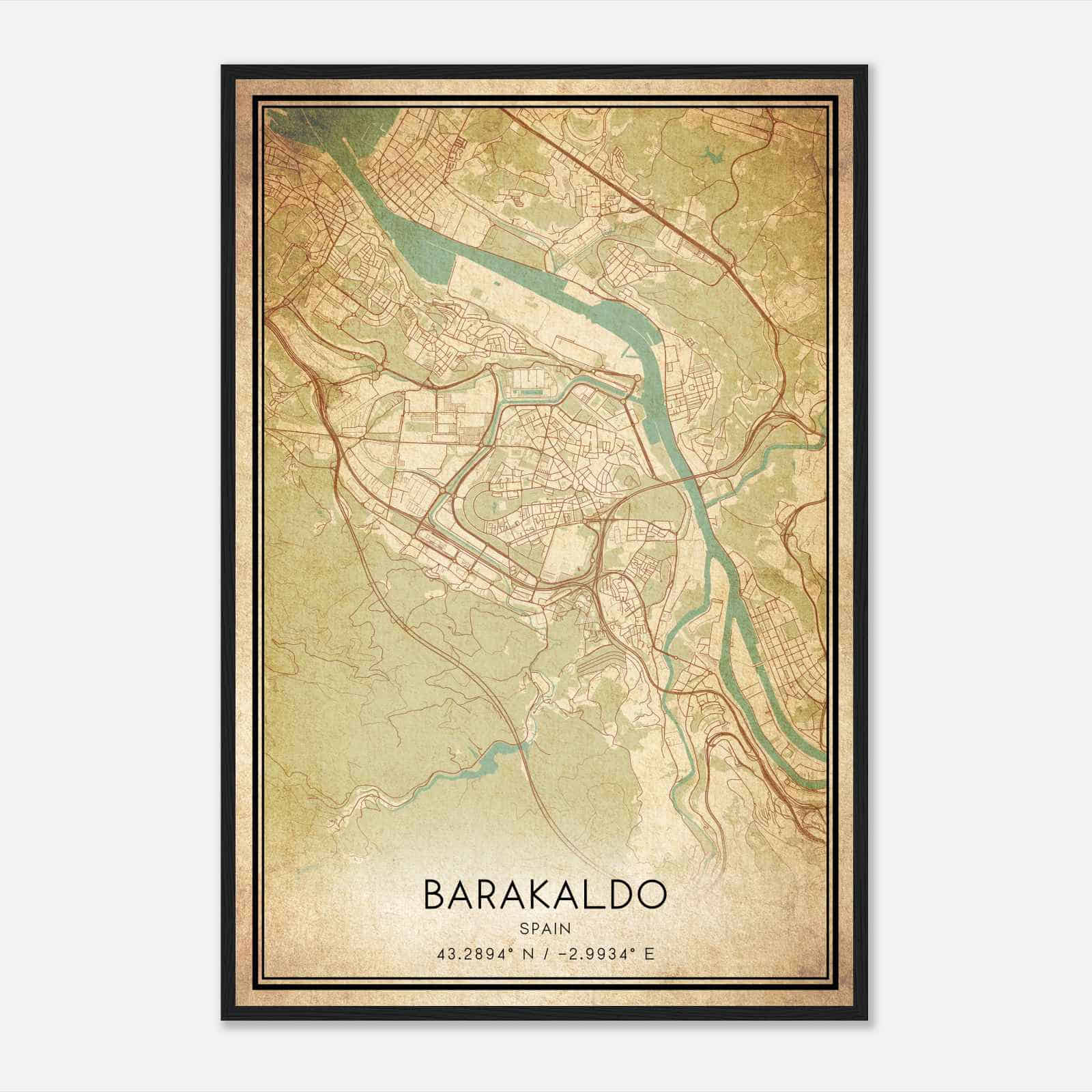Vintage San Vicente de Baracaldo Spain Map Poster, San Vicente de Baracaldo City Road Wall Art Print