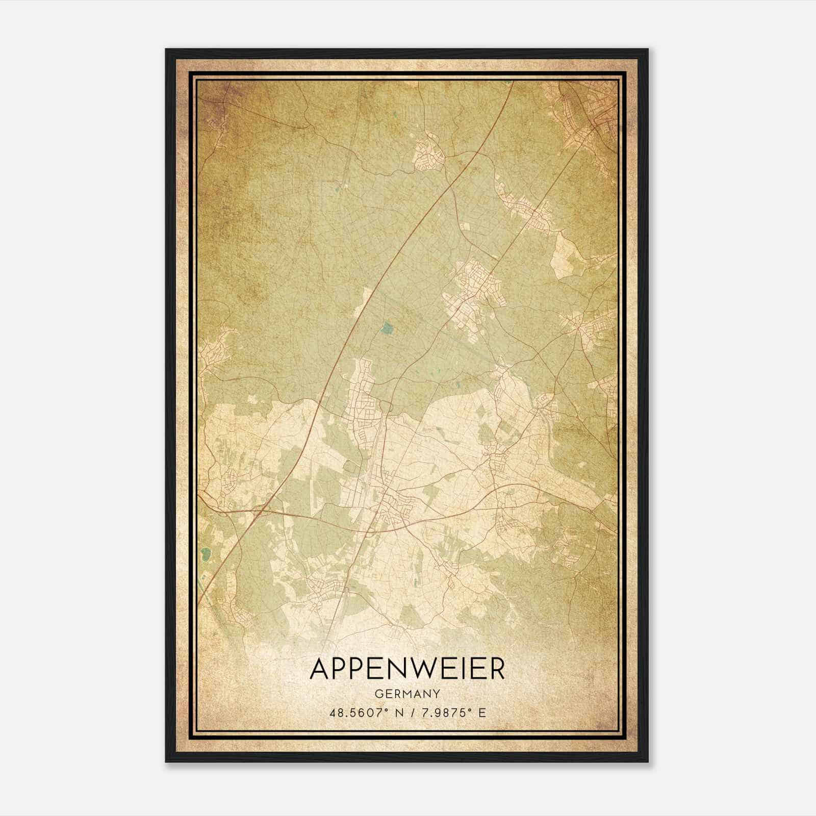 Vintage Appenweier Germany Map Poster, Appenweier City Road Wall Art Print
