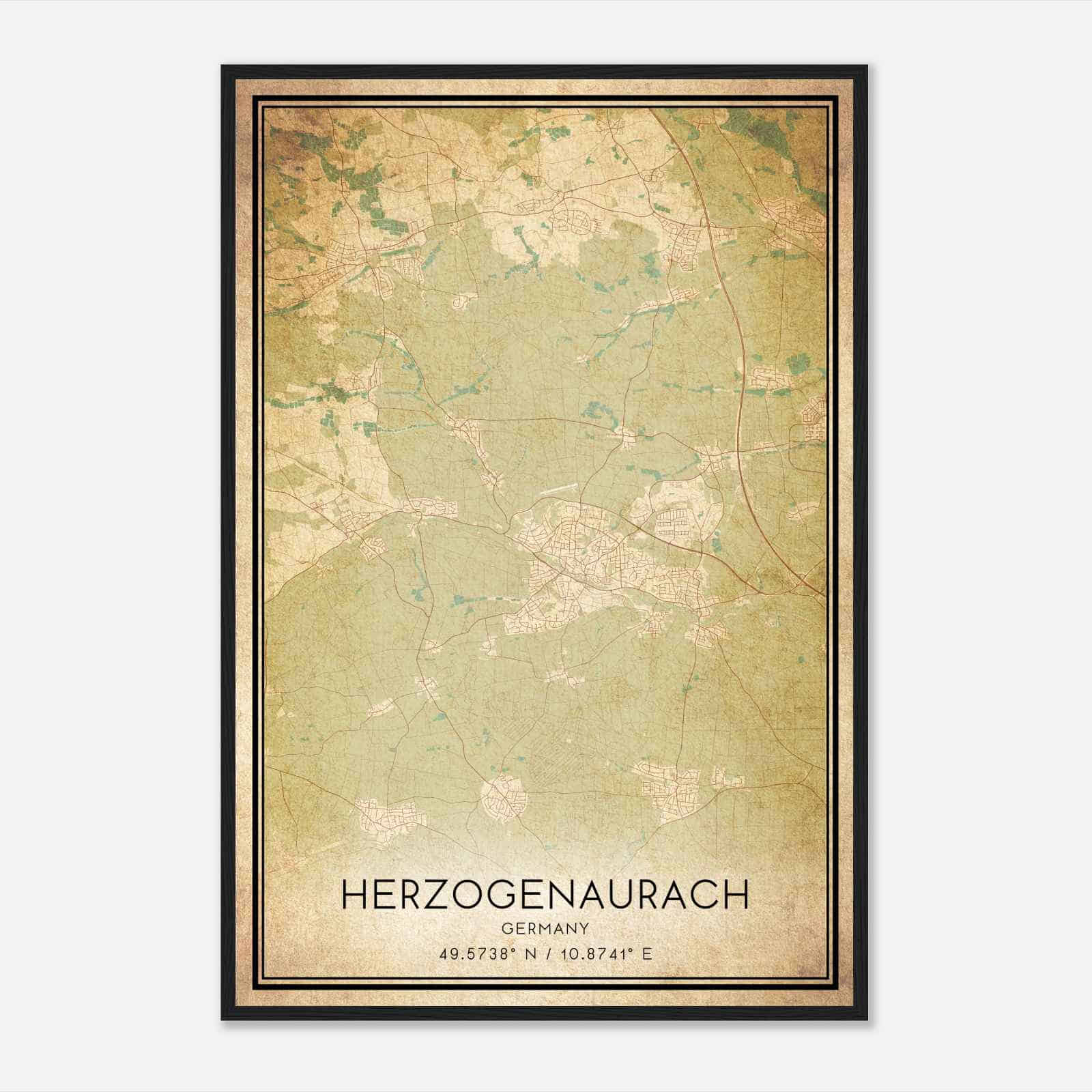 Vintage Herzogenaurach Germany Map Poster, Herzogenaurach City Road Wall Art Print