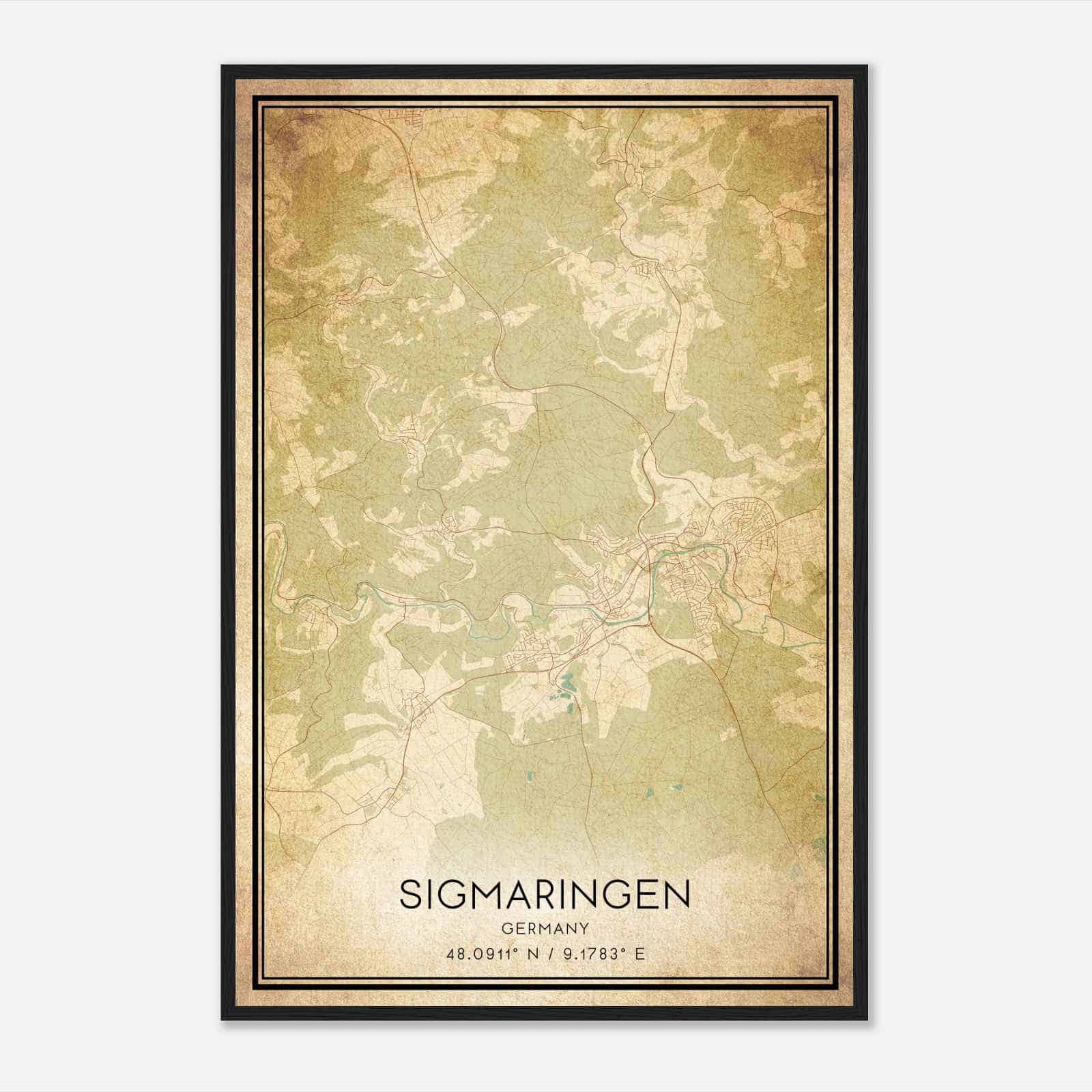 Vintage Sigmaringen Germany Map Poster, Sigmaringen City Road Wall Art Print