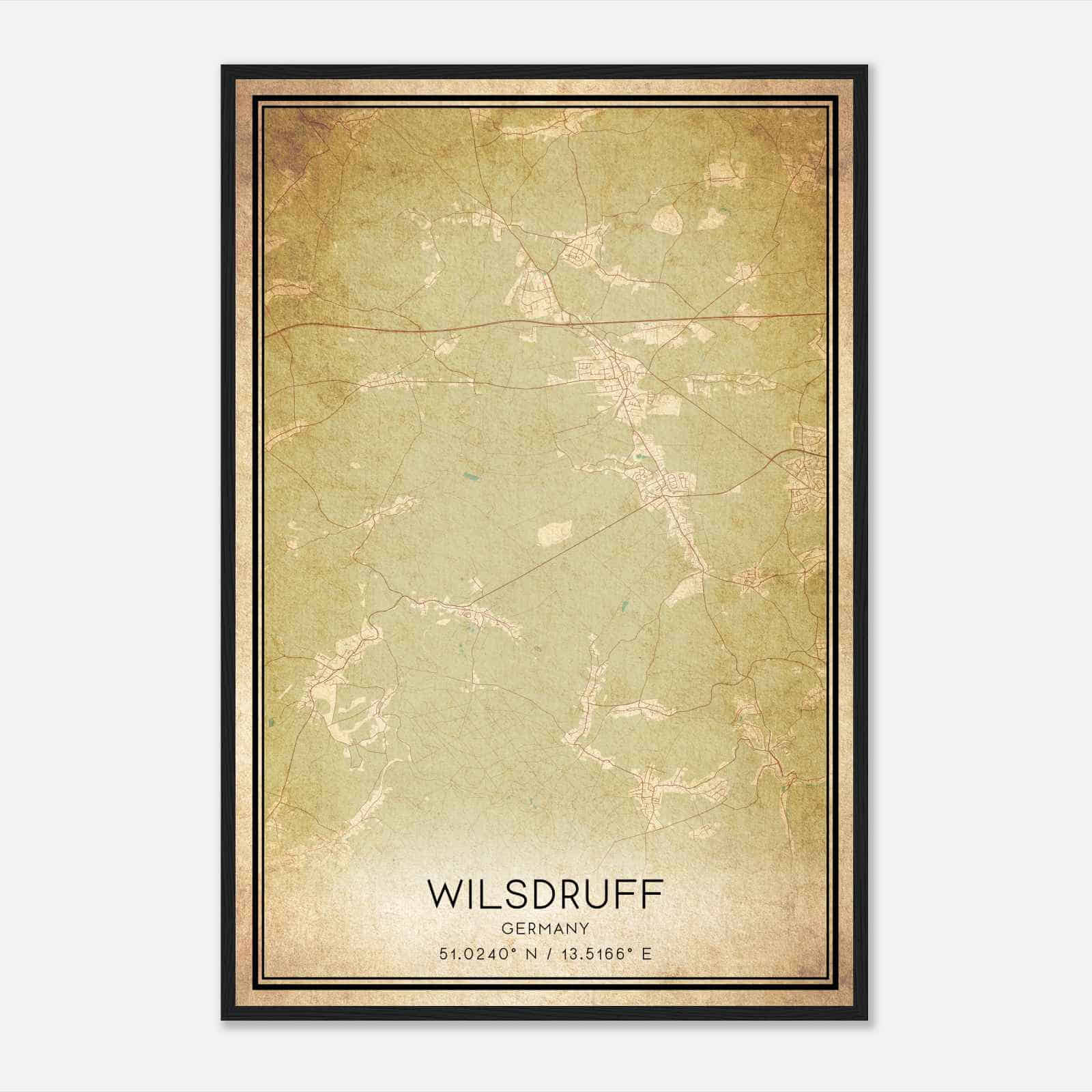 Vintage Wilsdruff Germany Map Poster, Wilsdruff City Road Wall Art Print