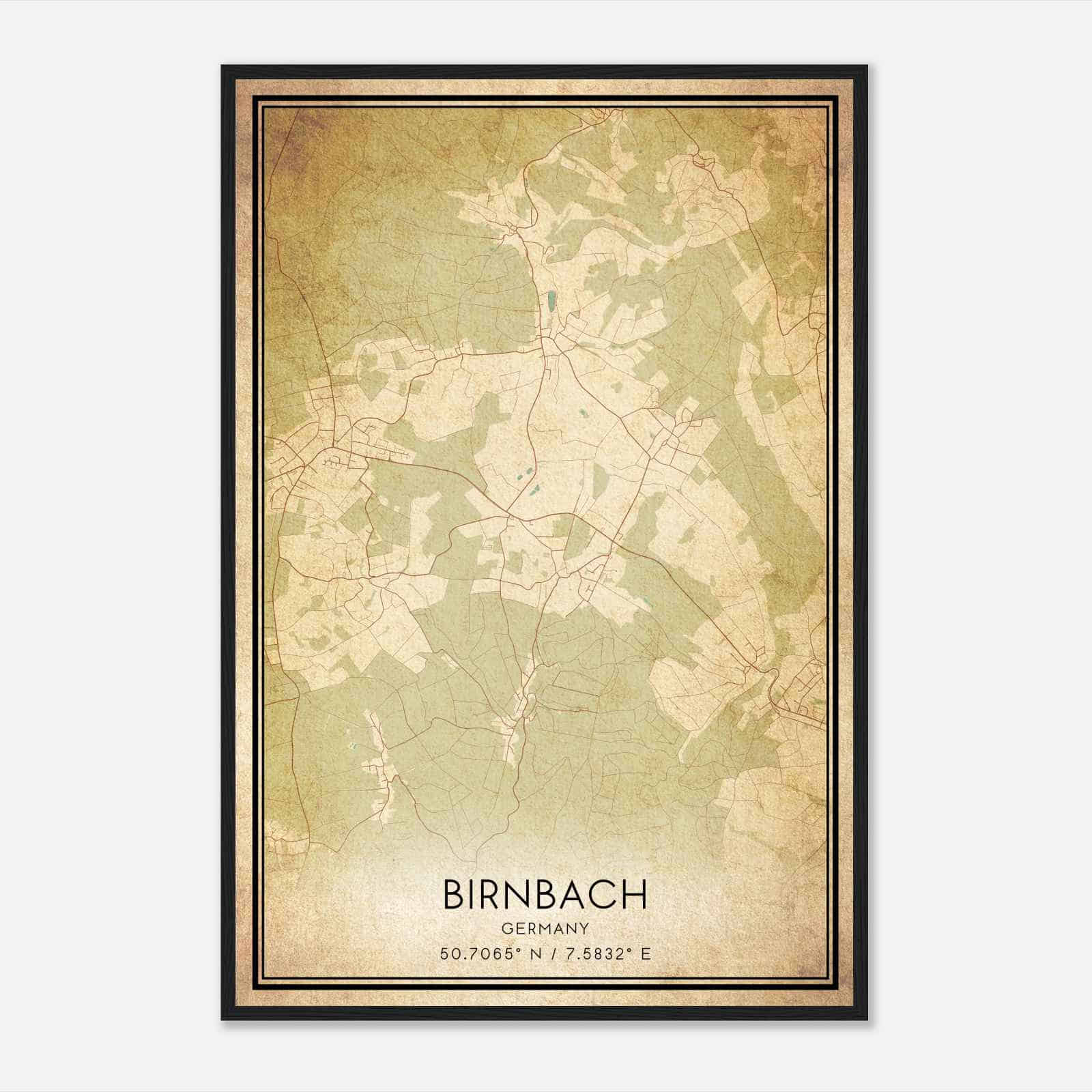 Vintage Birnbach Germany Map Poster, Birnbach City Road Wall Art Print