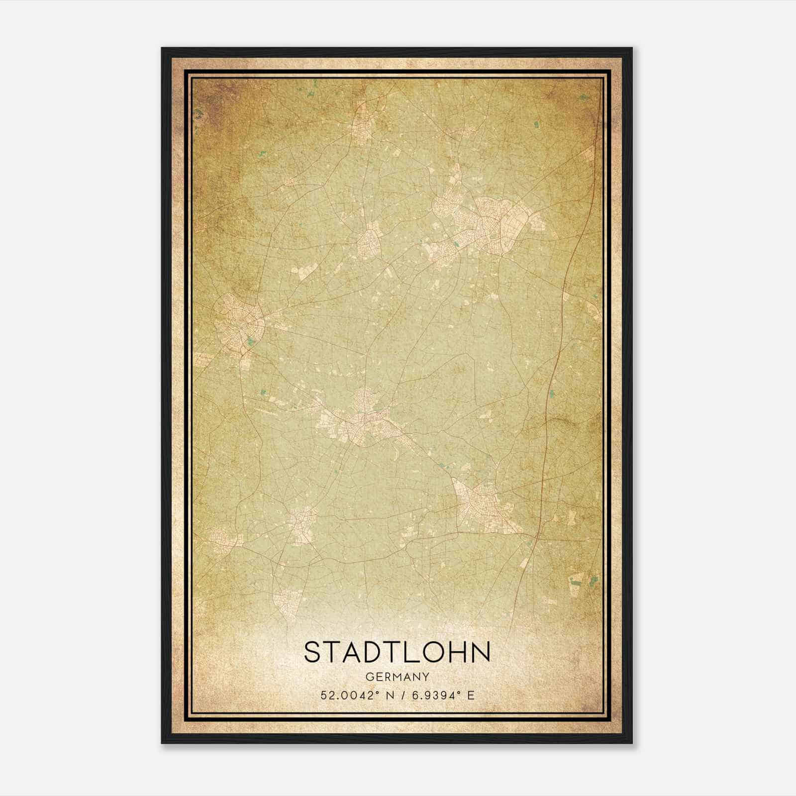 Vintage Stadtlohn Germany Map Poster, Stadtlohn City Road Wall Art Print