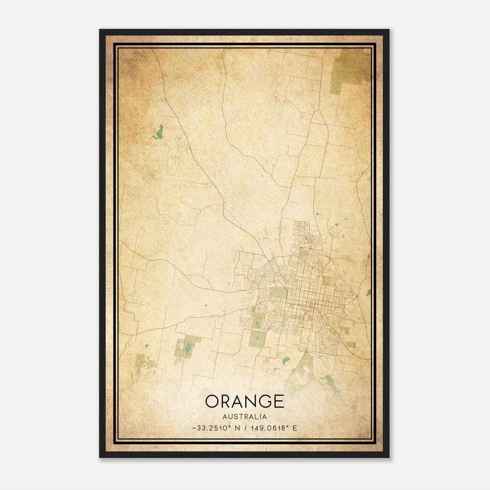 Vintage Orange Australia Map Poster, Orange City Road Wall Art Print