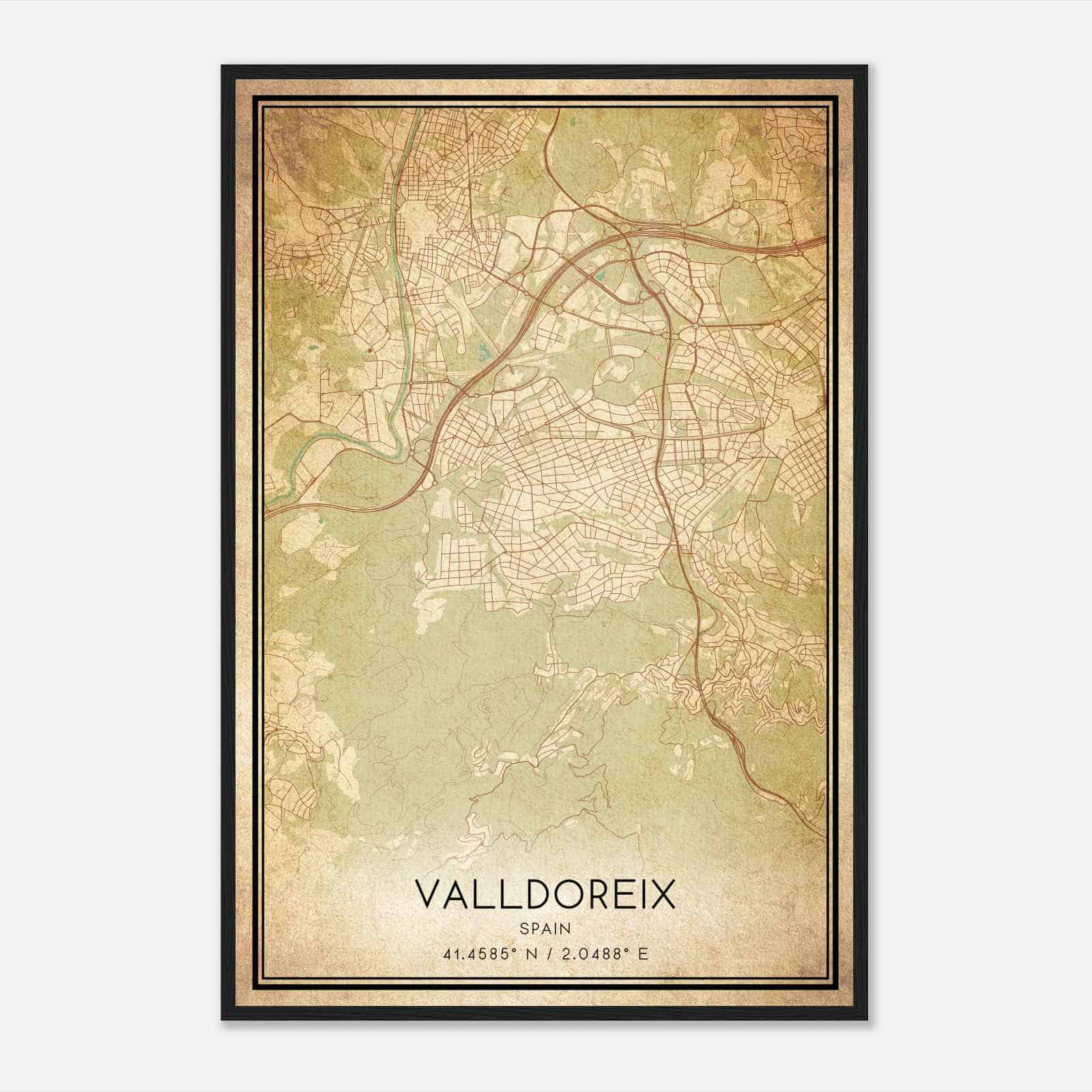 Vintage Valldoreix Spain Map Poster, Valldoreix City Road Wall Art Print