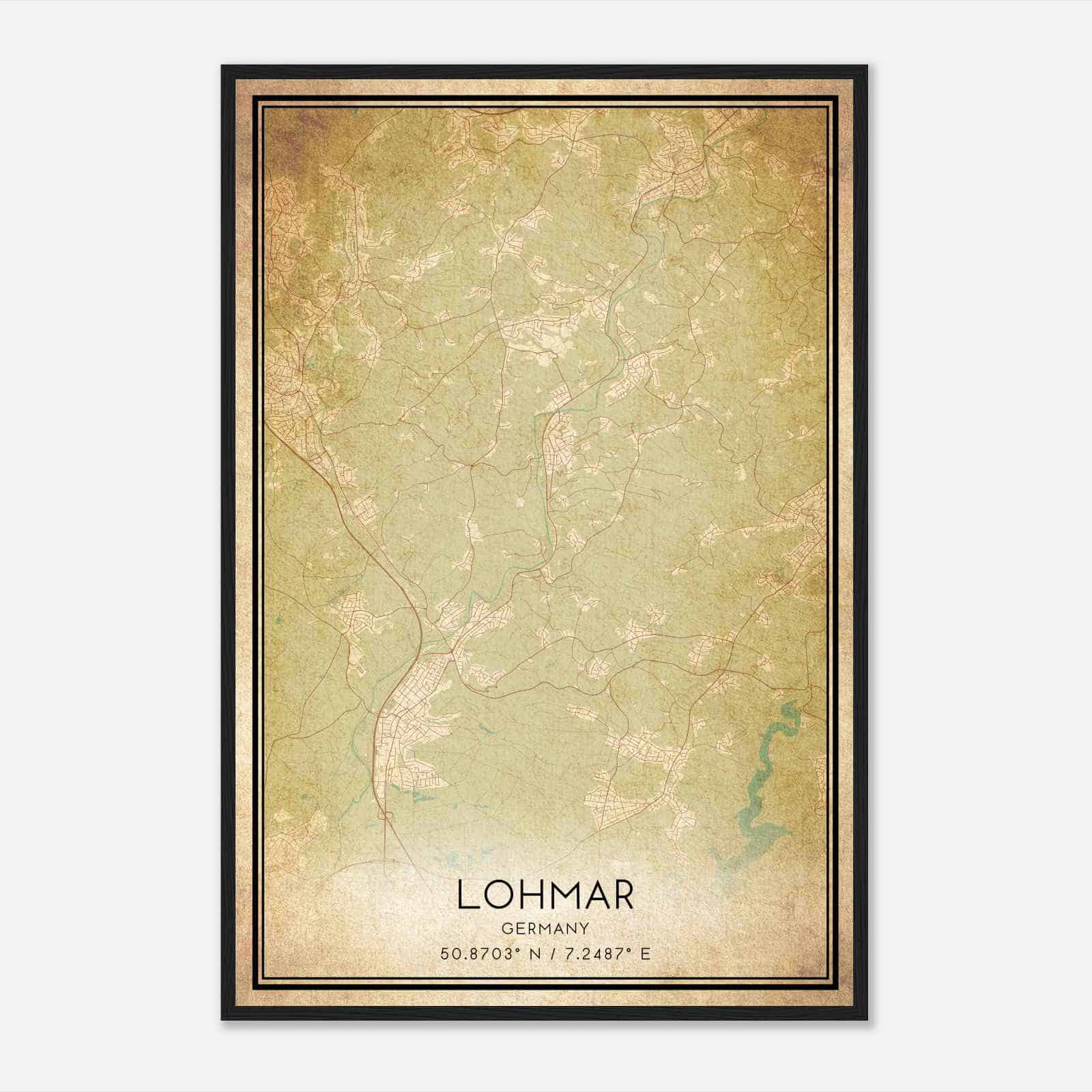 Vintage Lohmar Germany Map Poster, Lohmar City Road Wall Art Print