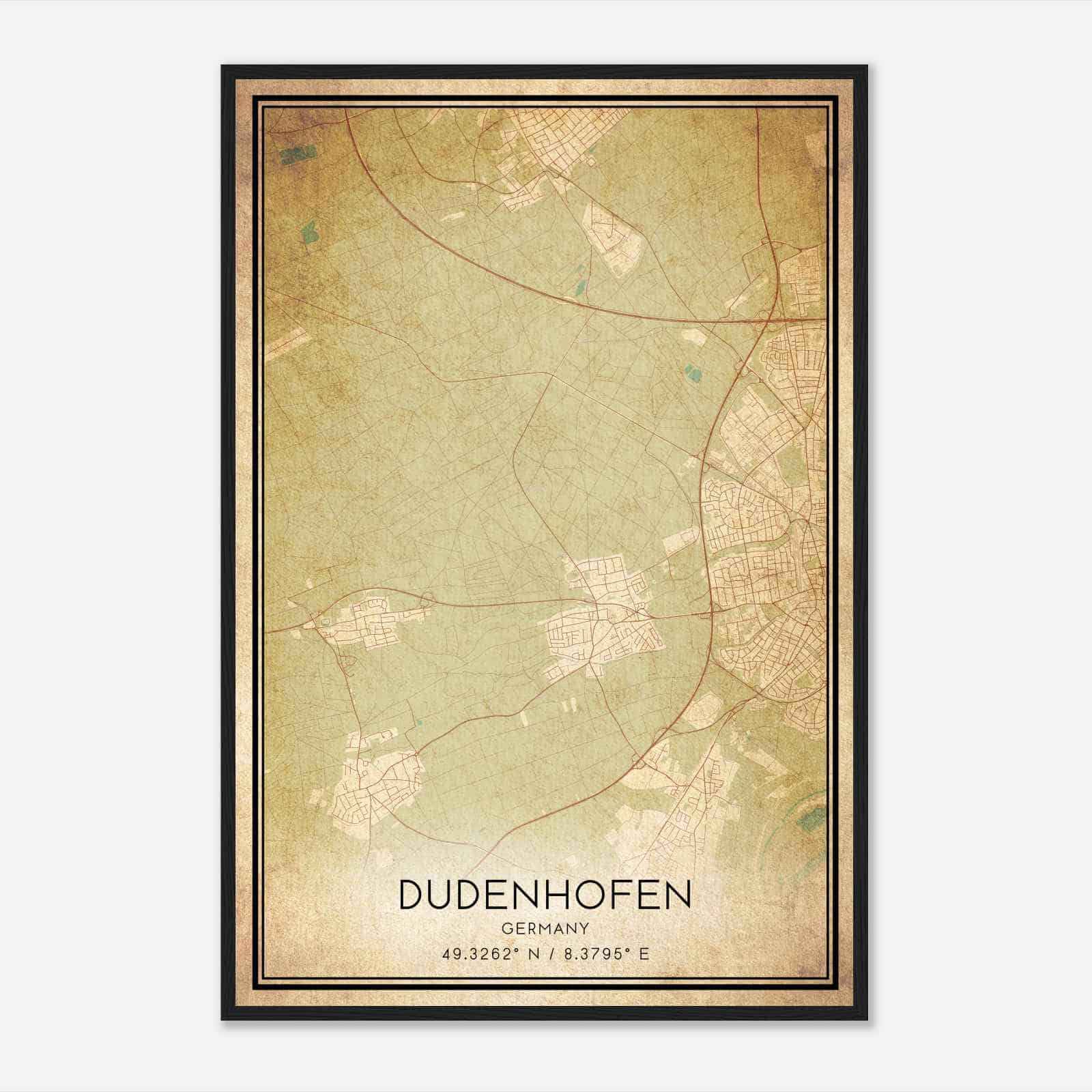 Vintage Dudenhofen Germany Map Poster, Dudenhofen City Road Wall Art Print