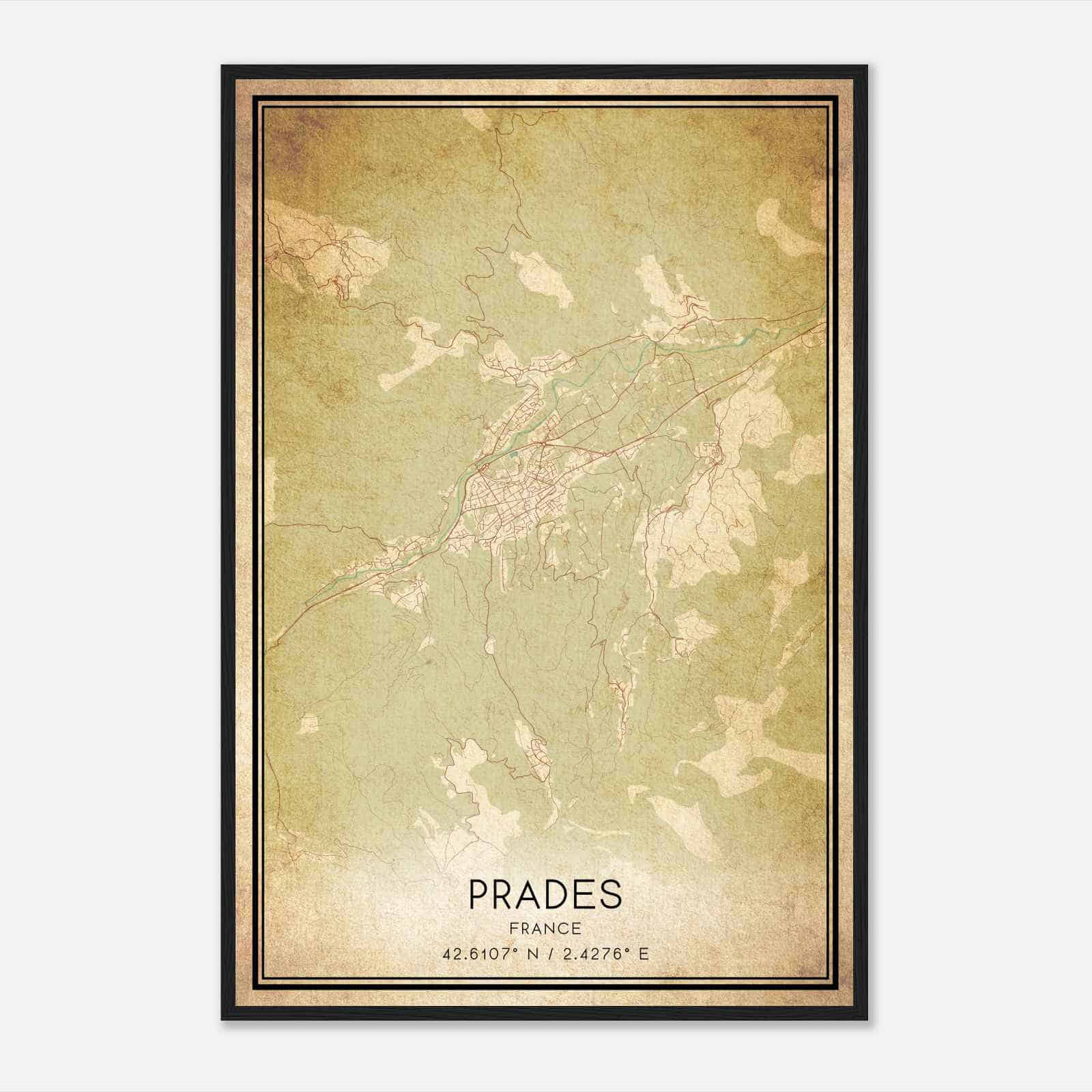 Vintage Prades France Map Poster, Prades City Road Wall Art Print