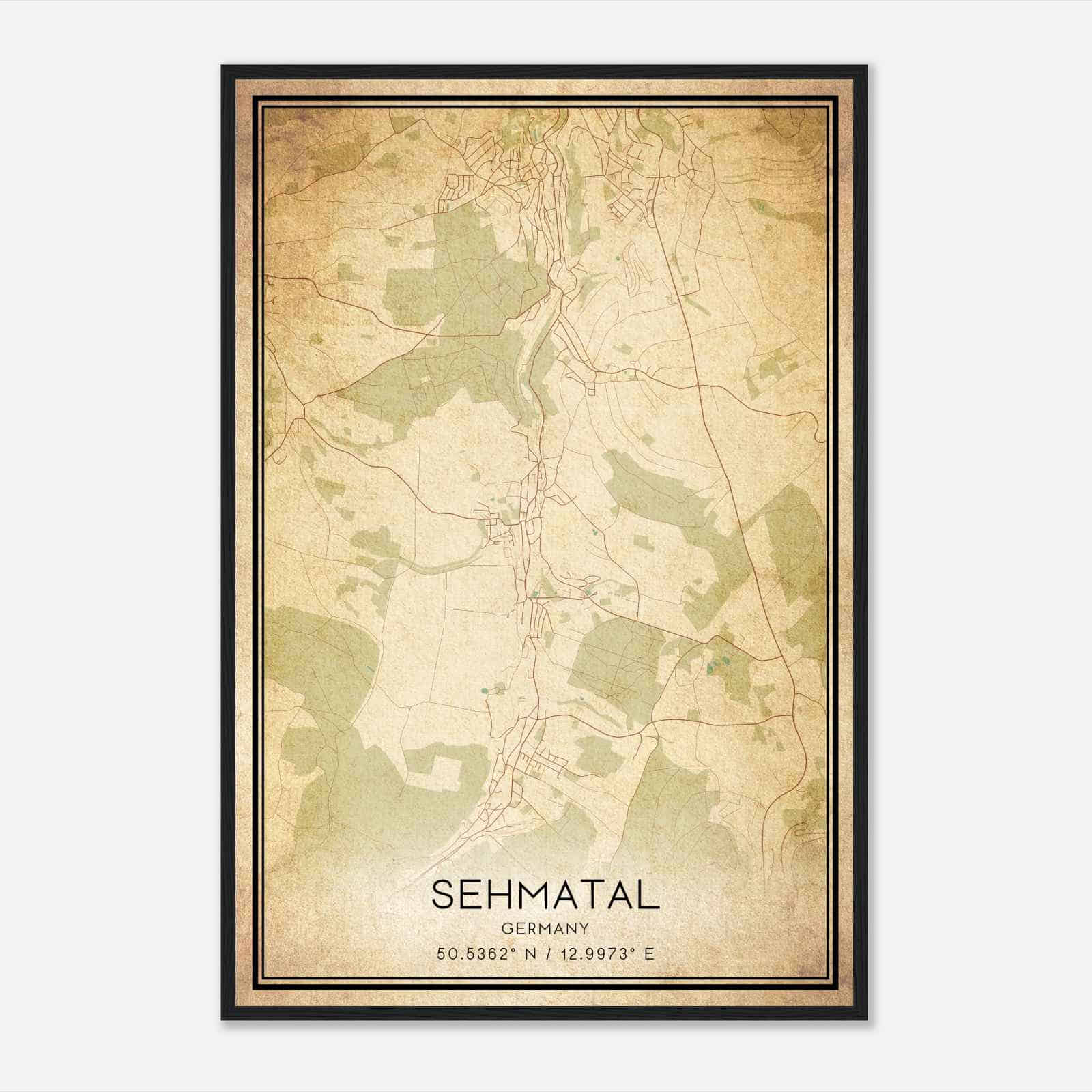Vintage Sehma Germany Map Poster, Sehma City Road Wall Art Print
