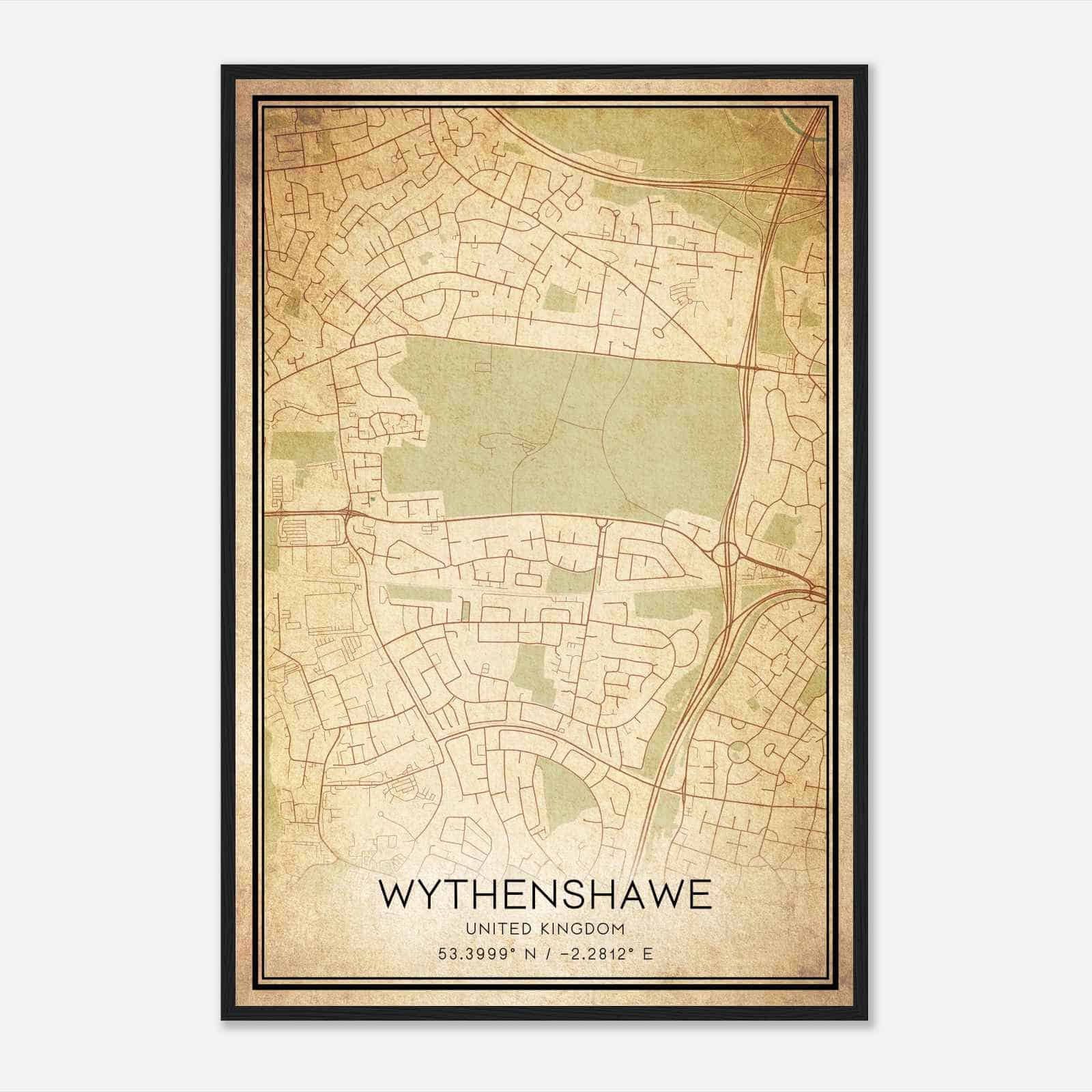 Vintage Baguley United Kingdom Map Poster, Baguley City Road Wall Art Print