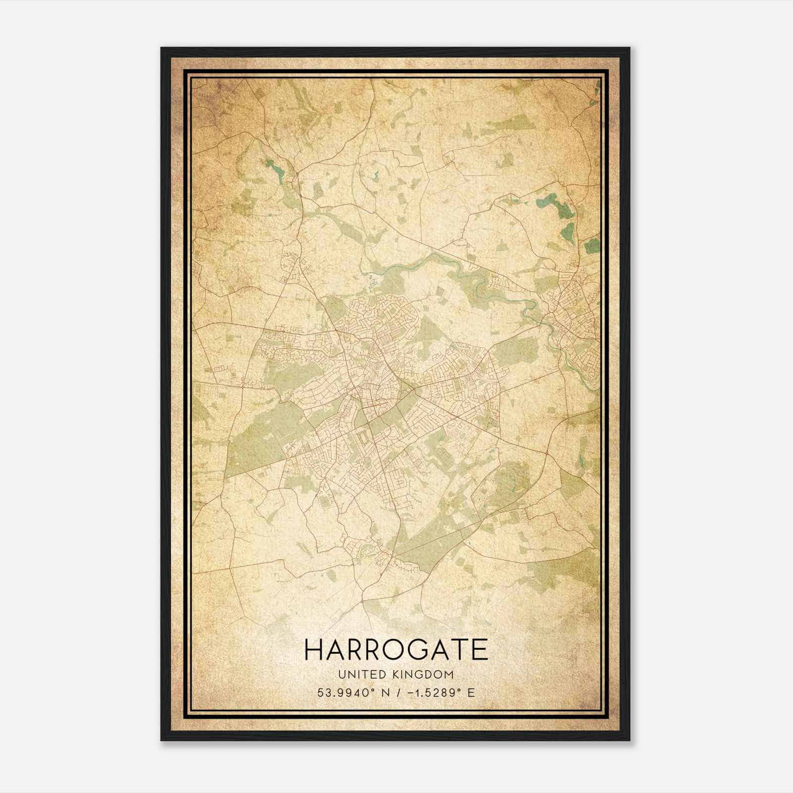 Vintage Harrogate United Kingdom Map Poster, Harrogate City Road Wall Art Print