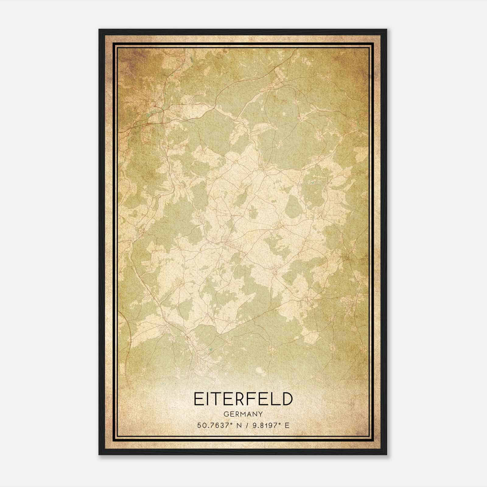 Vintage Eiterfeld Germany Map Poster, Eiterfeld City Road Wall Art Print