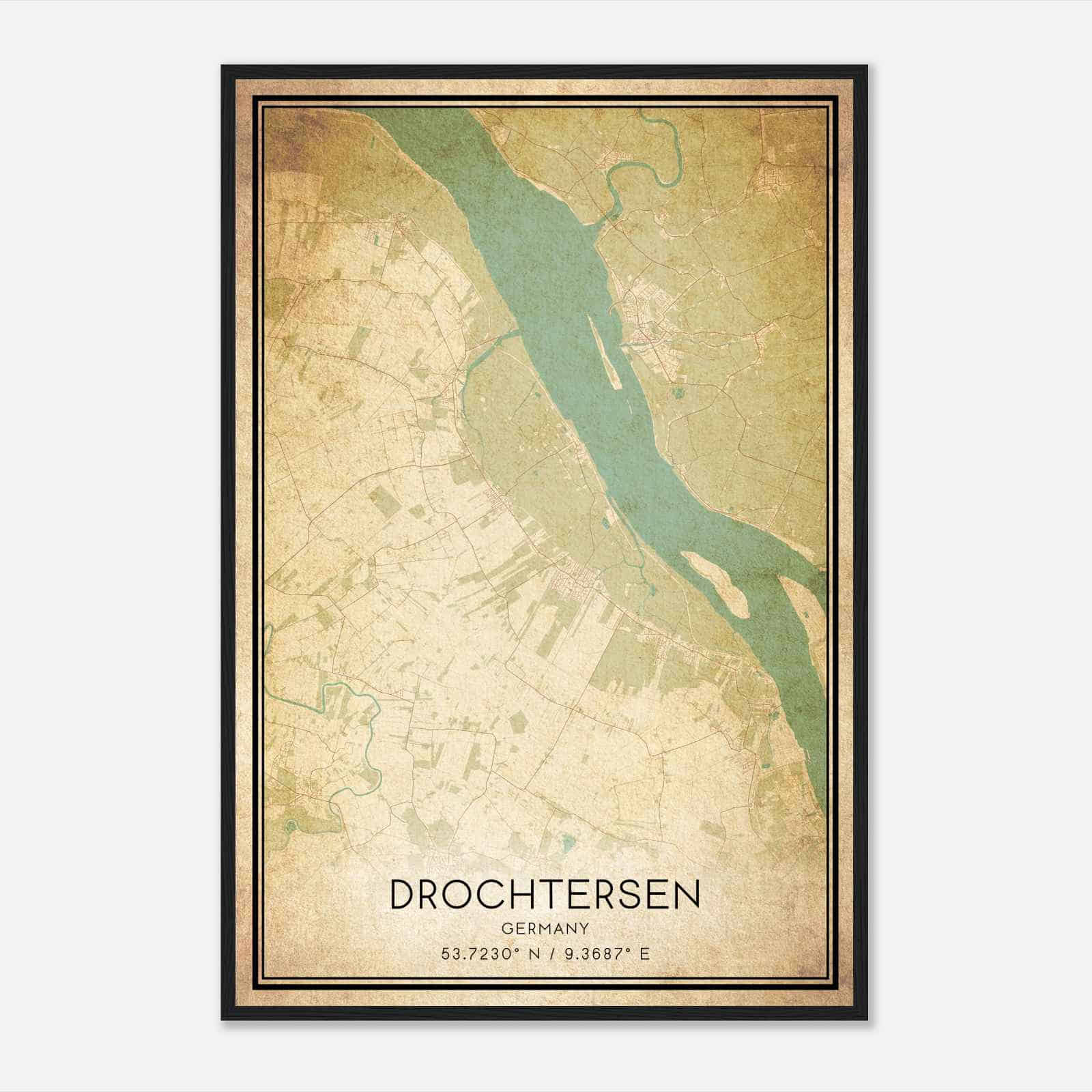 Vintage Drochtersen Germany Map Poster, Drochtersen City Road Wall Art Print