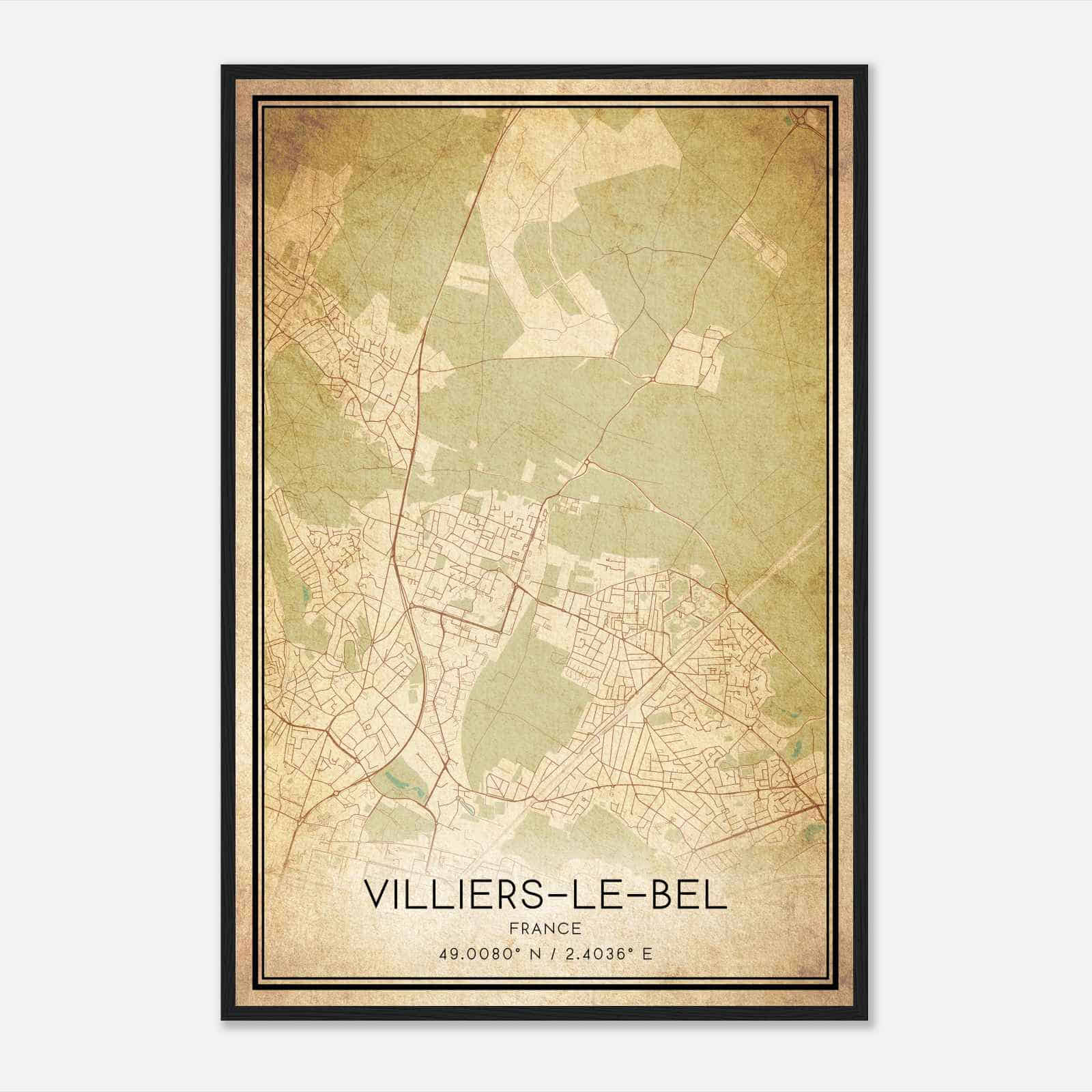 Vintage Villiers-le-Bel France Map Poster, Villiers-le-Bel City Road Wall Art Print