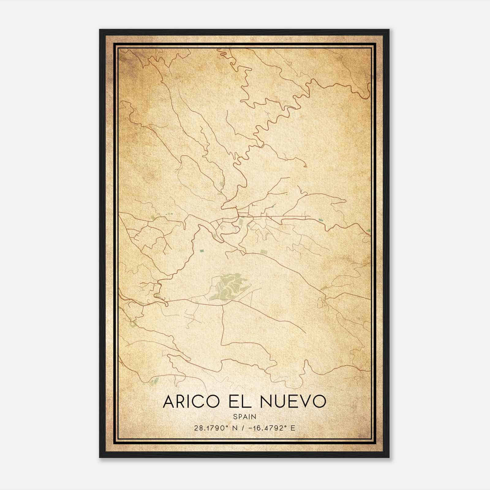 Vintage Arico el Nuevo Spain Map Poster, Arico el Nuevo City Road Wall Art Print
