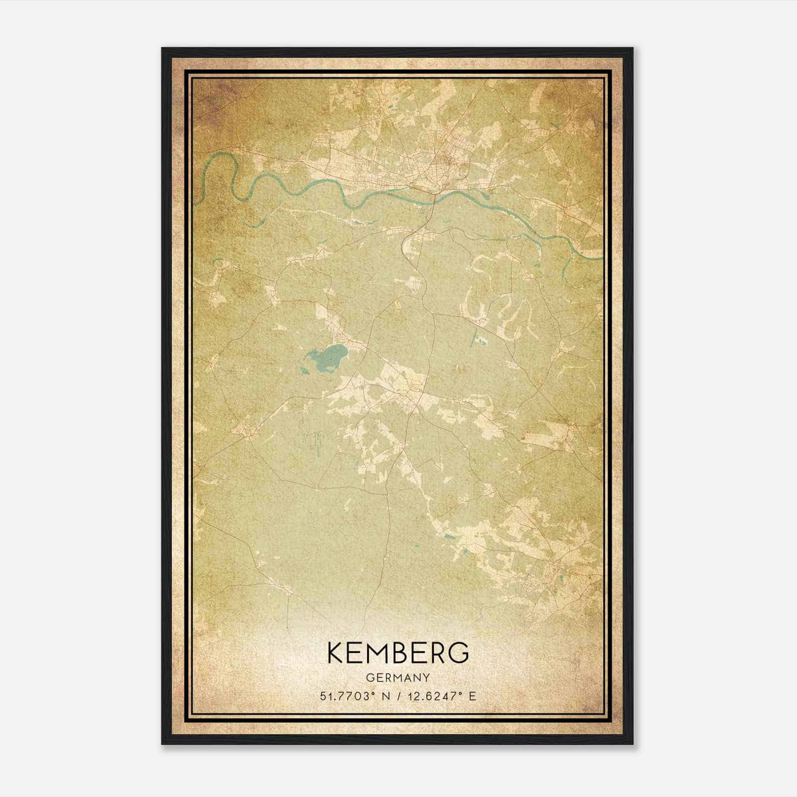 Vintage Kemberg Germany Map Poster, Kemberg City Road Wall Art Print
