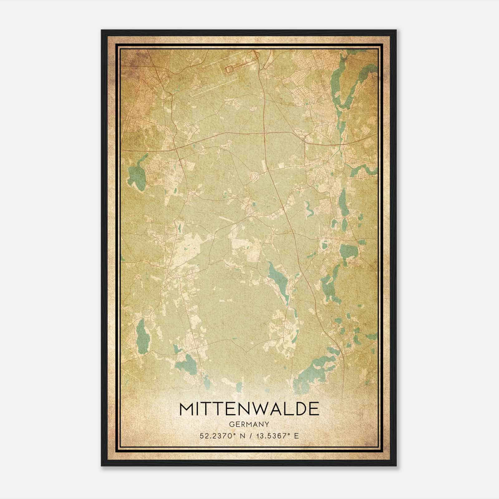 Vintage Mittenwalde Germany Map Poster, Mittenwalde City Road Wall Art Print