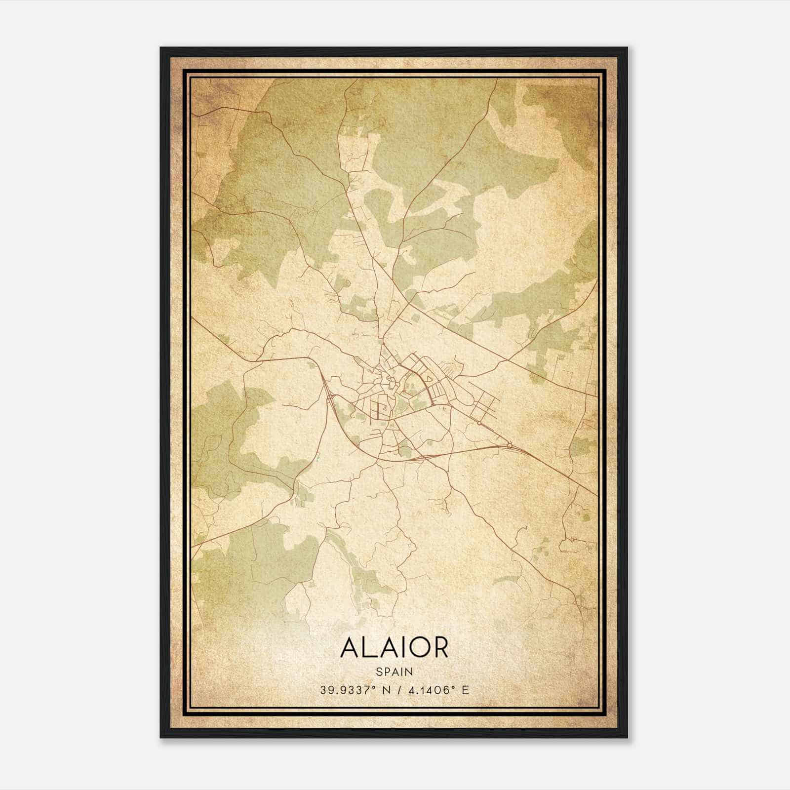 Vintage Alayor Spain Map Poster, Alayor City Road Wall Art Print