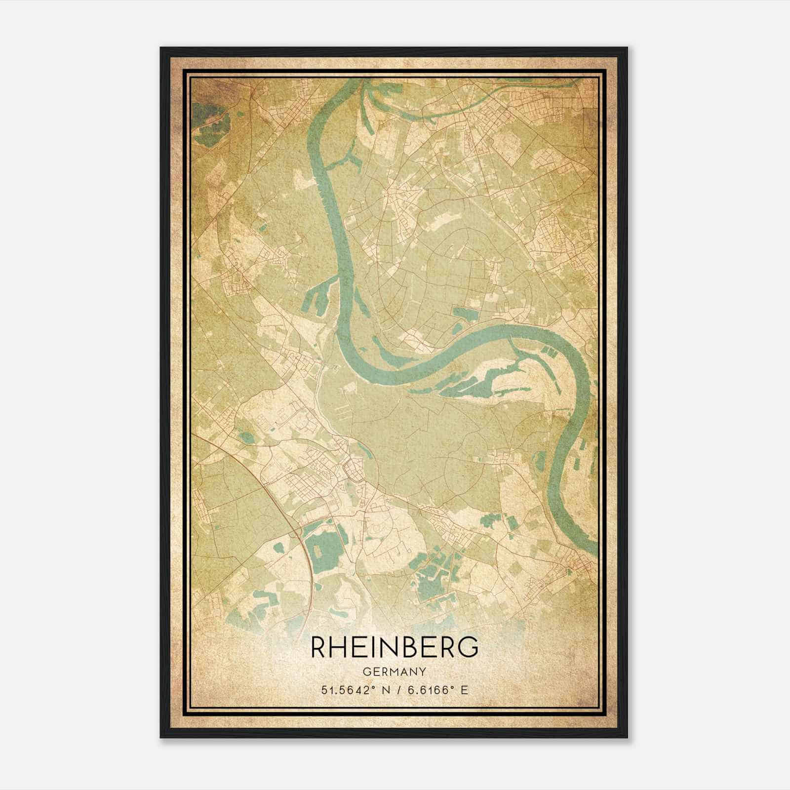 Vintage Rheinberg Germany Map Poster, Rheinberg City Road Wall Art Print