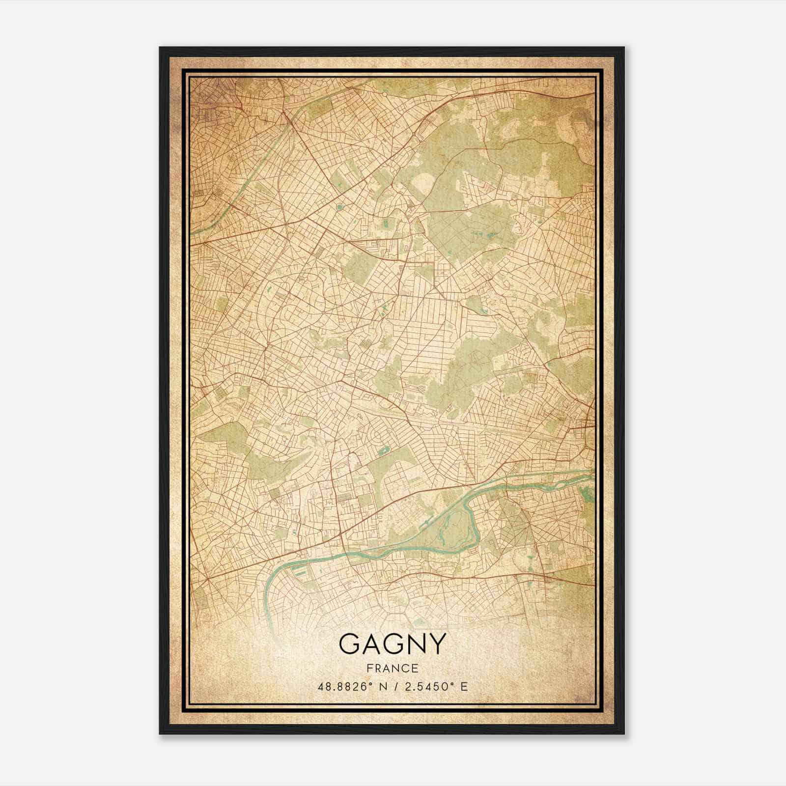 Vintage Gagny France Map Poster, Gagny City Road Wall Art Print Vintage Gagny France Map Poster, Gagny City Road Wall Art Print