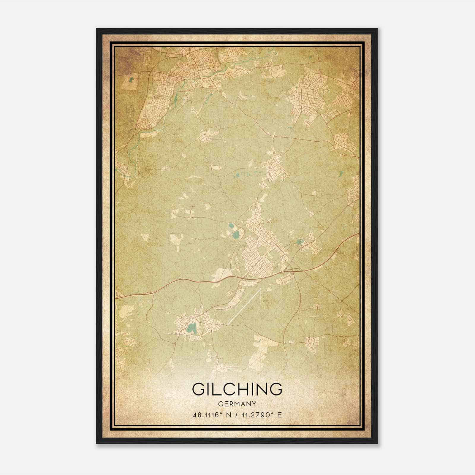 Vintage Gilching Germany Map Poster, Gilching City Road Wall Art Print