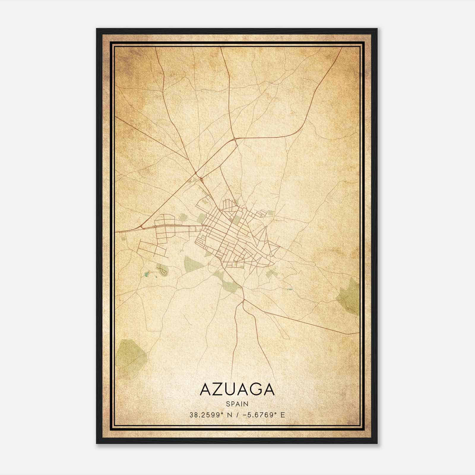 Vintage Azuaga Spain Map Poster, Azuaga City Road Wall Art Print Vintage Azuaga Spain Map Poster, Azuaga City Road Wall Art Print