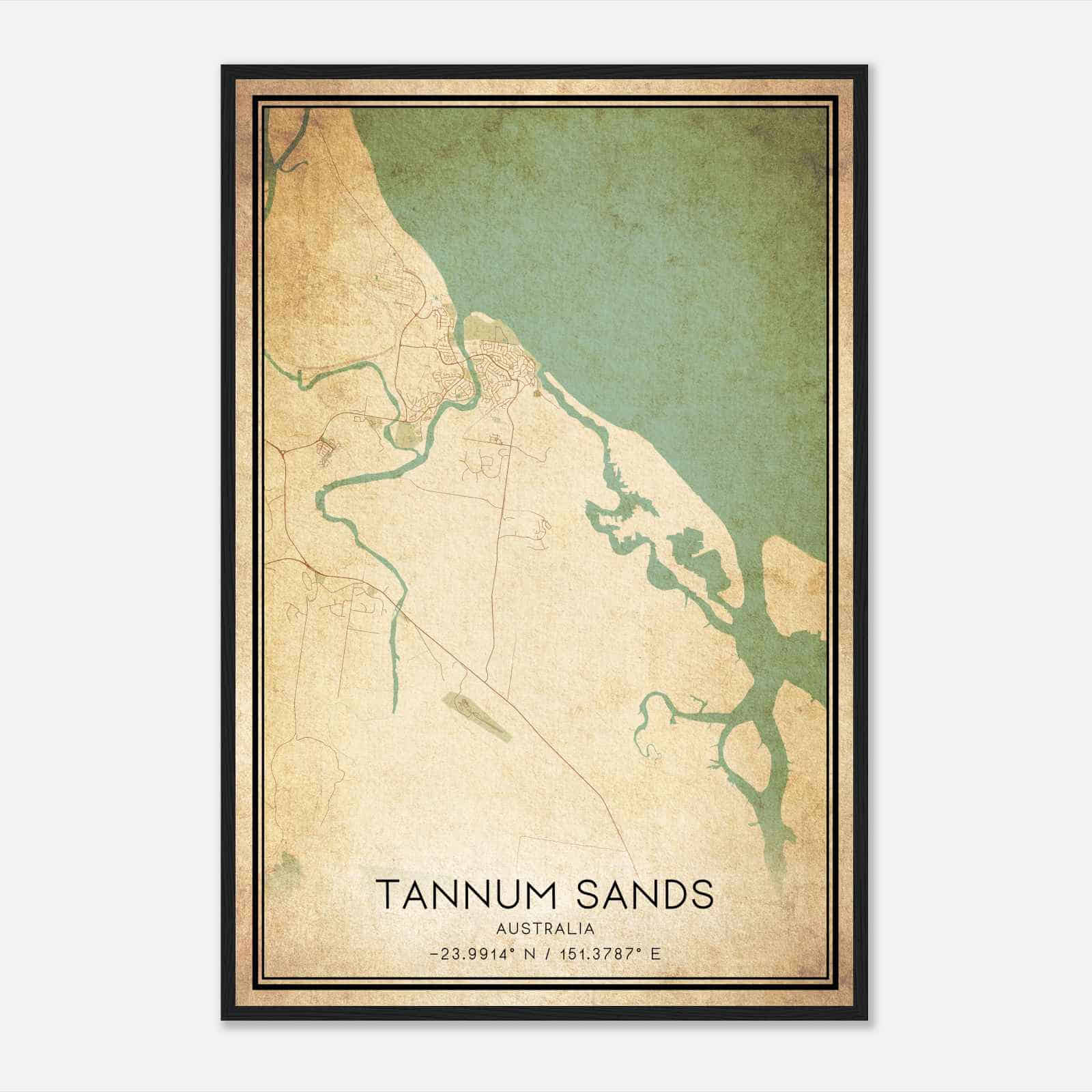 Vintage Tannum Sands Australia Map Poster, Tannum Sands City Road Wall Art Print