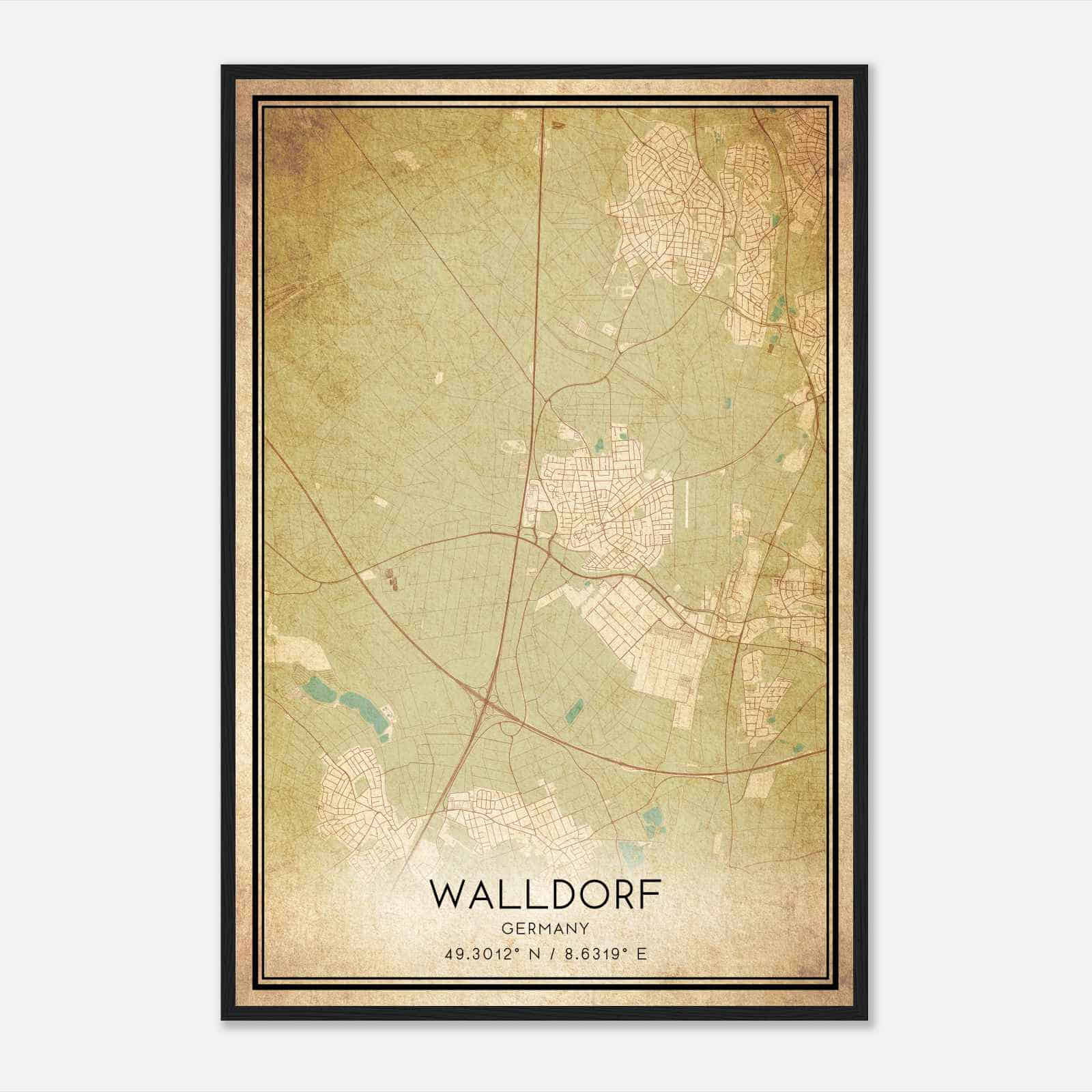 Vintage Walldorf Germany Map Poster, Walldorf City Road Wall Art Print