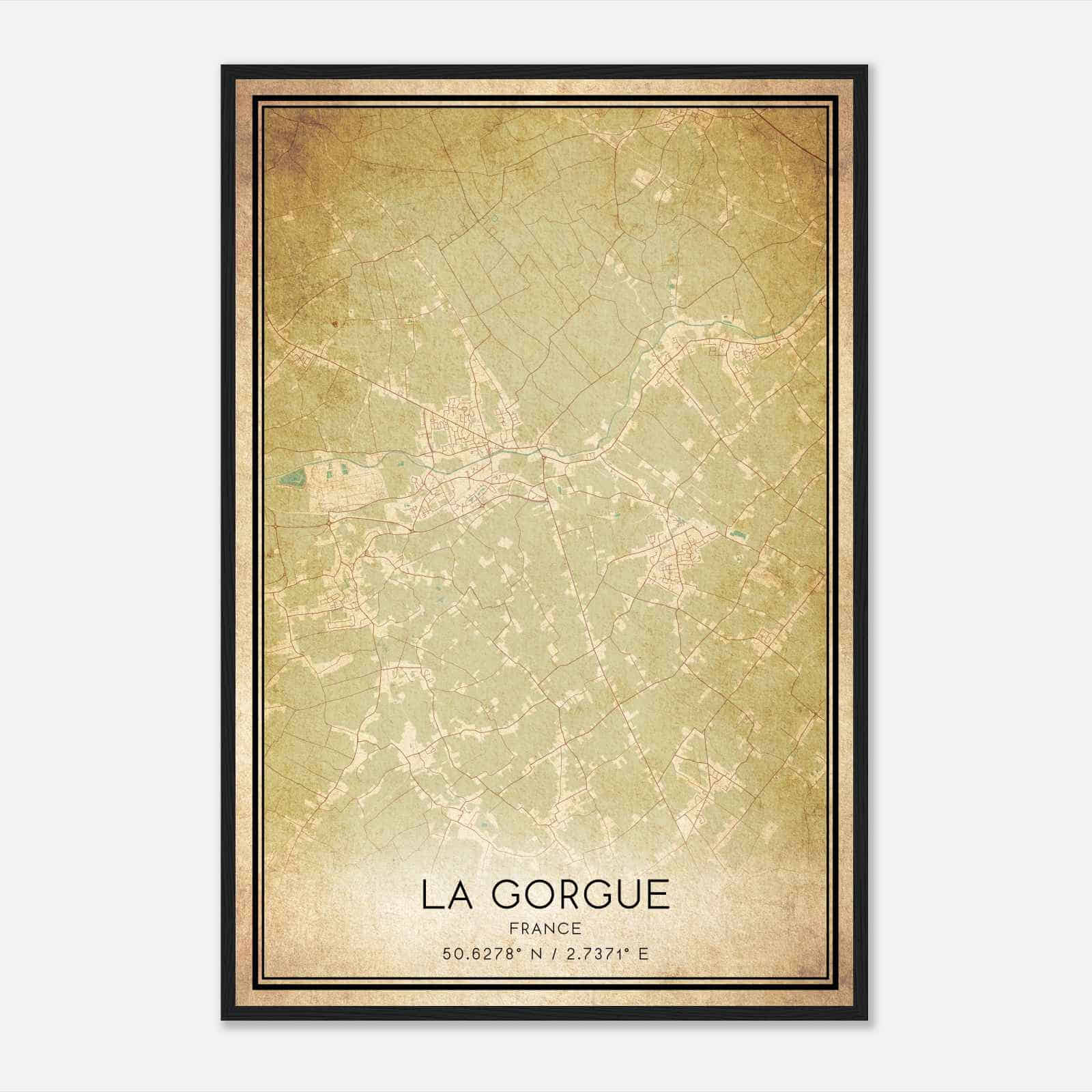 Vintage La Gorgue France Map Poster, La Gorgue City Road Wall Art Print