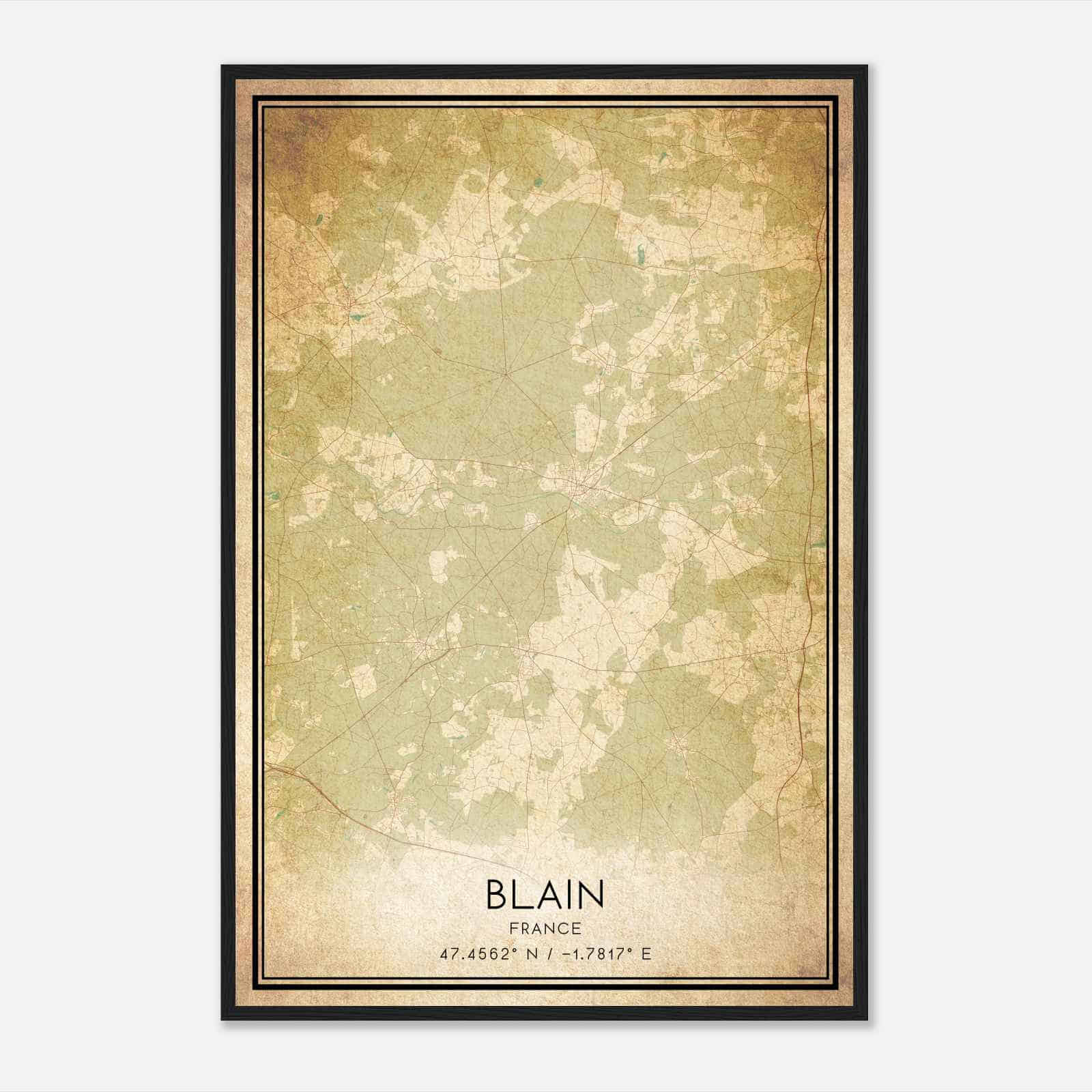 Vintage Blain France Map Poster, Blain City Road Wall Art Print