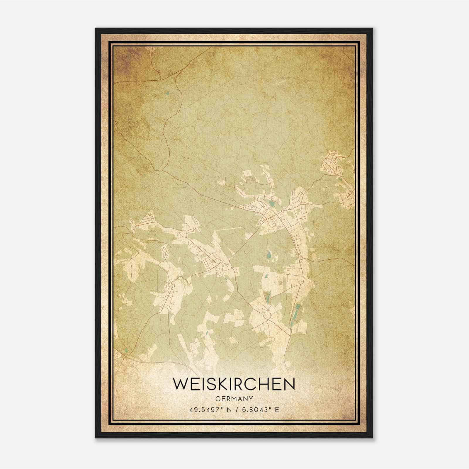 Vintage Weiskirchen Germany Map Poster, Weiskirchen City Road Wall Art Print