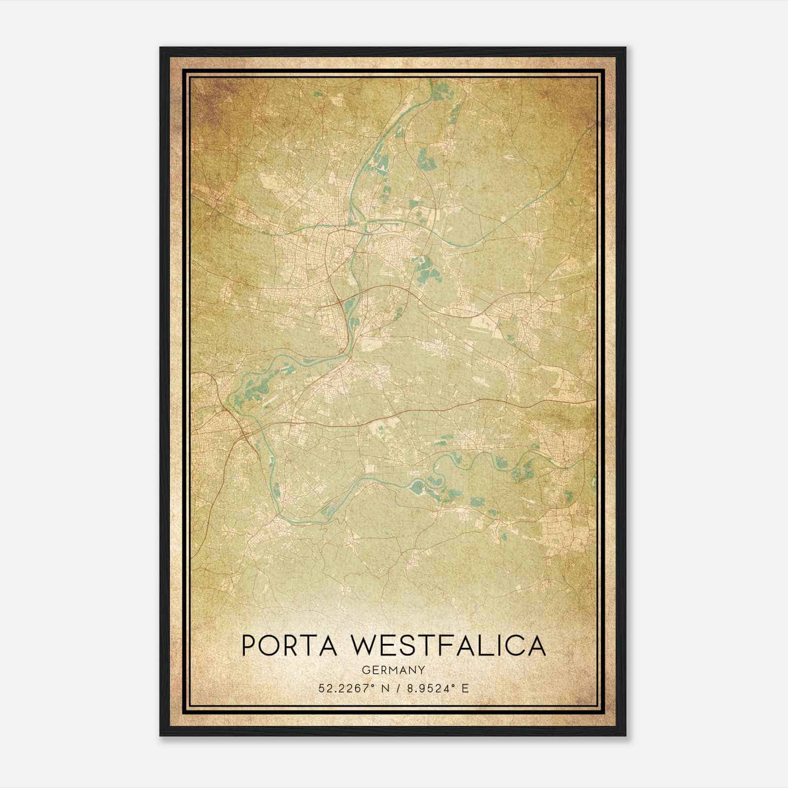 Vintage Porta Westfalica Germany Map Poster, Porta Westfalica City Road Wall Art Print