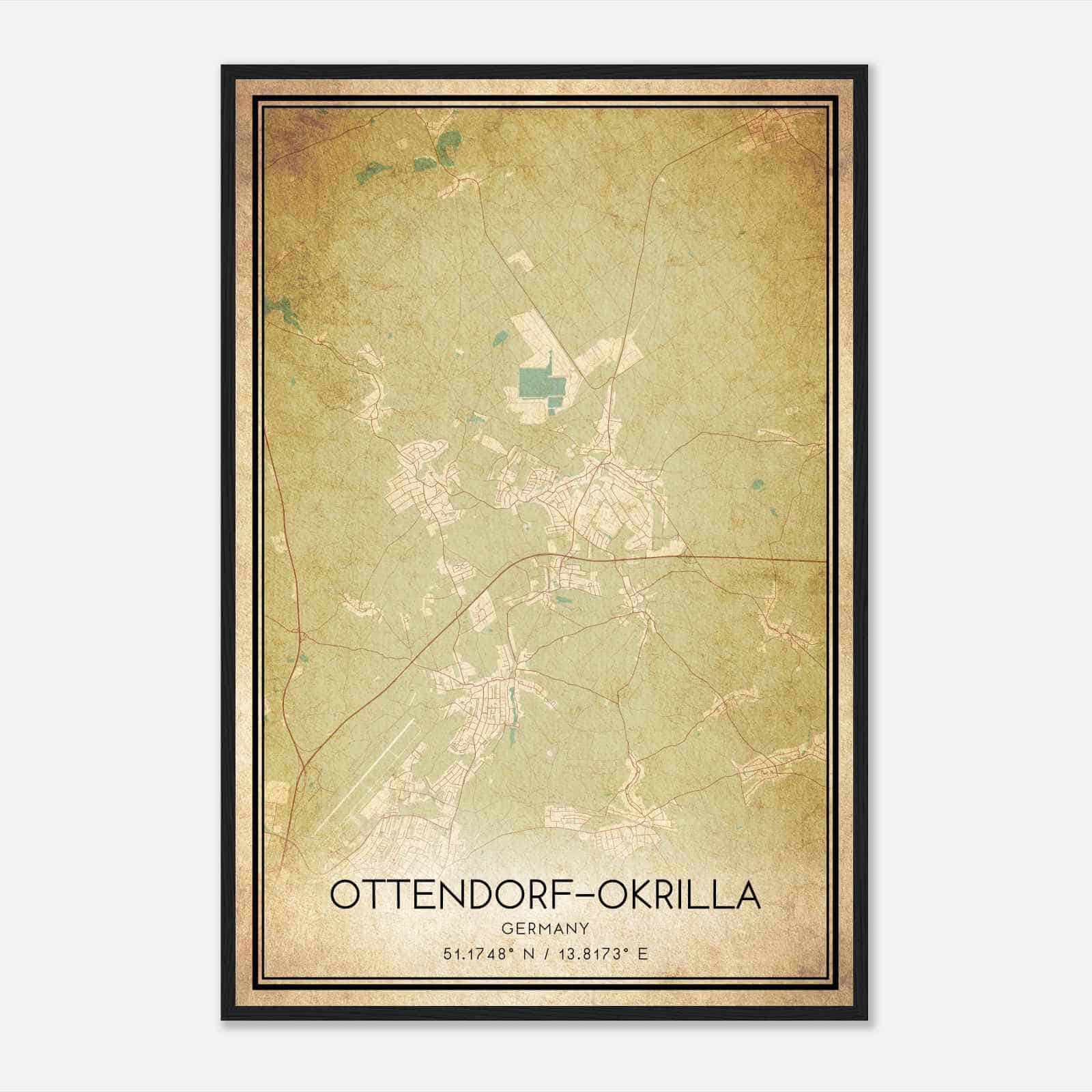 Vintage Ottendorf-Okrilla Germany Map Poster, Ottendorf-Okrilla City Road Wall Art Print