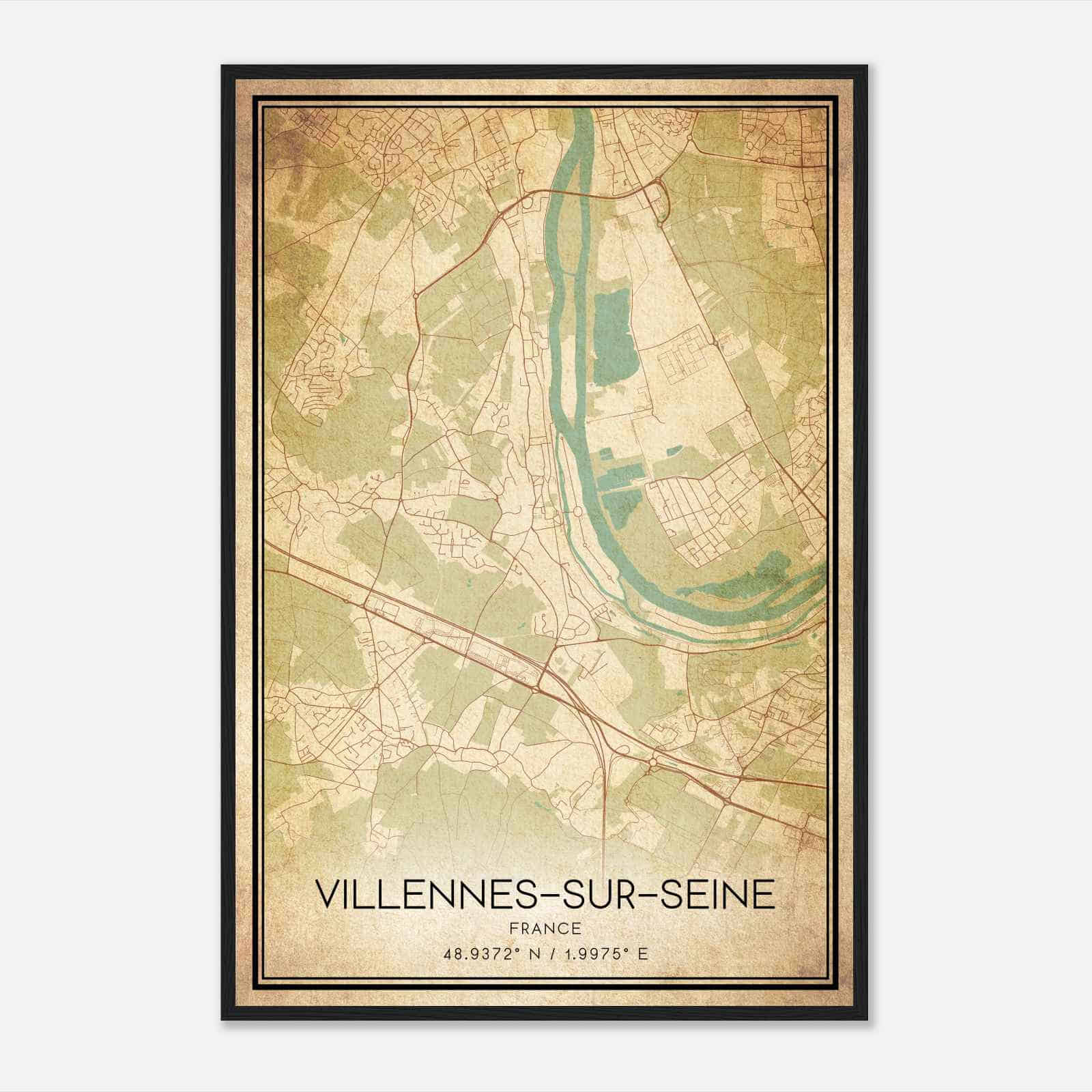 Vintage Villennes-sur-Seine France Map Poster, Villennes-sur-Seine City Road Wall Art Print