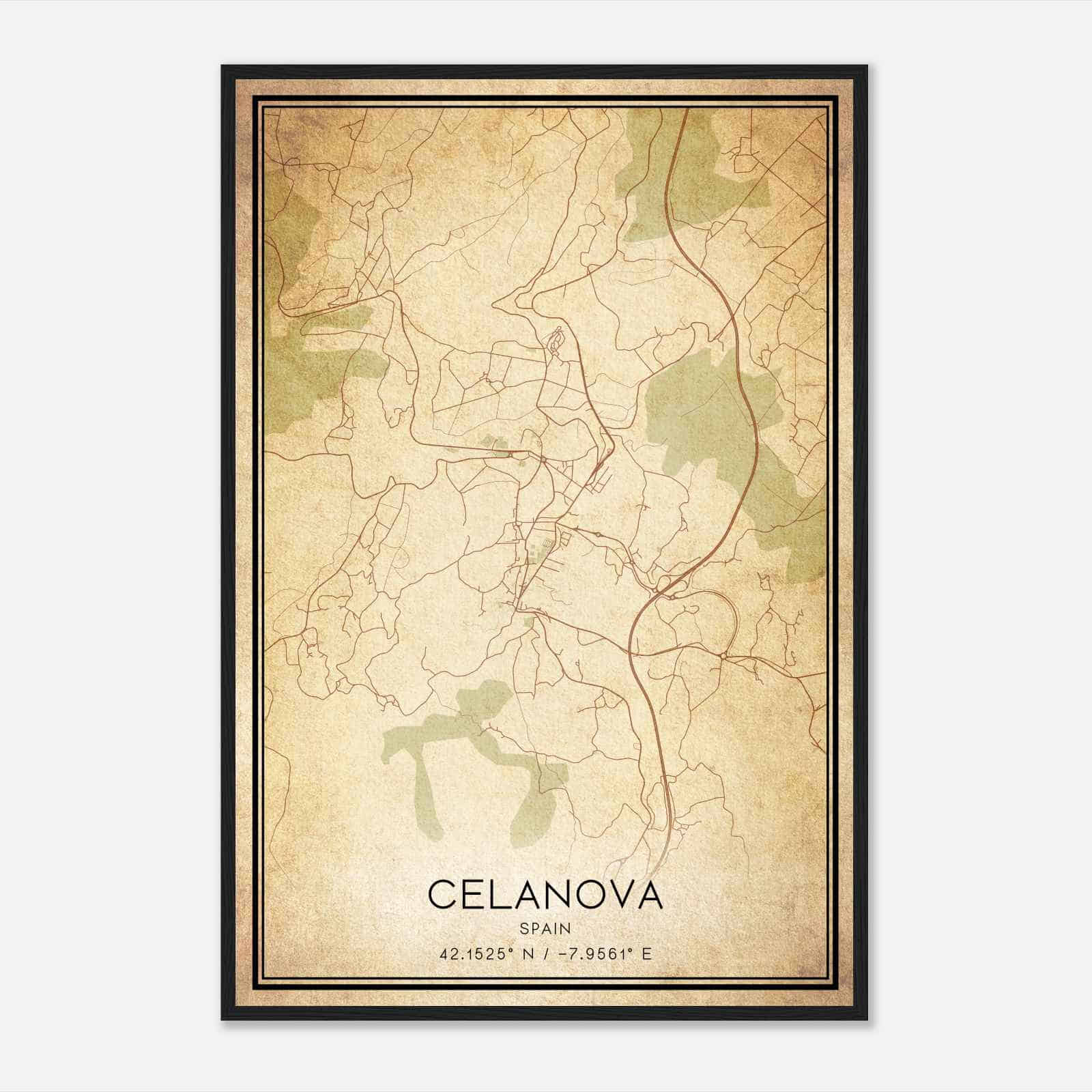 Vintage Celanova Spain Map Poster, Celanova City Road Wall Art Print