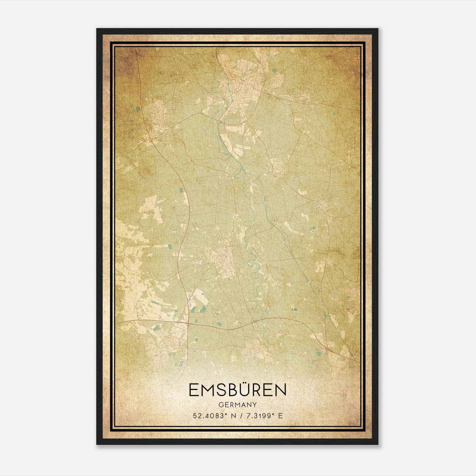 Vintage Emsburen Germany Map Poster, Emsburen City Road Wall Art Print