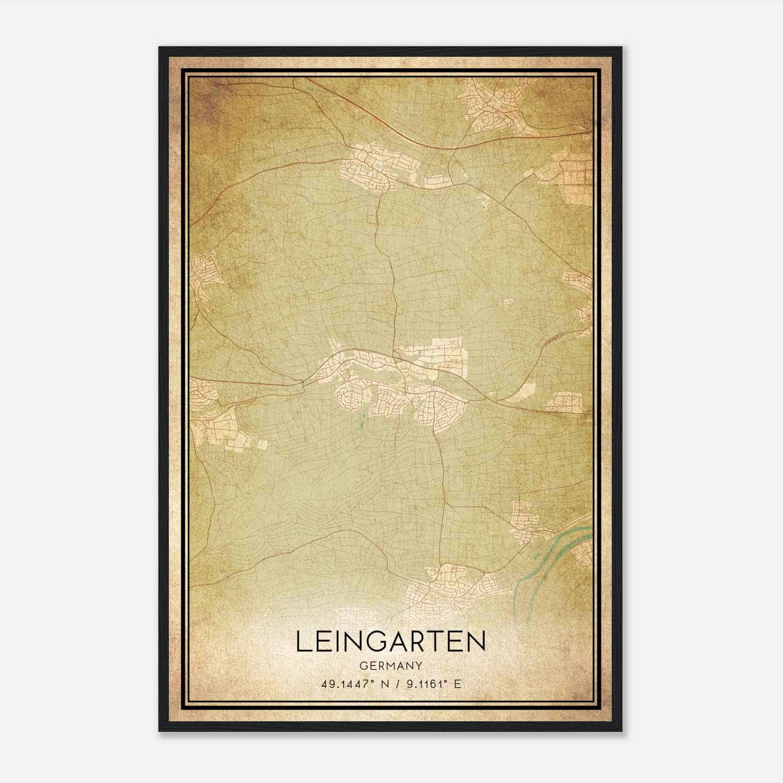 Vintage Leingarten Germany Map Poster, Leingarten City Road Wall Art Print