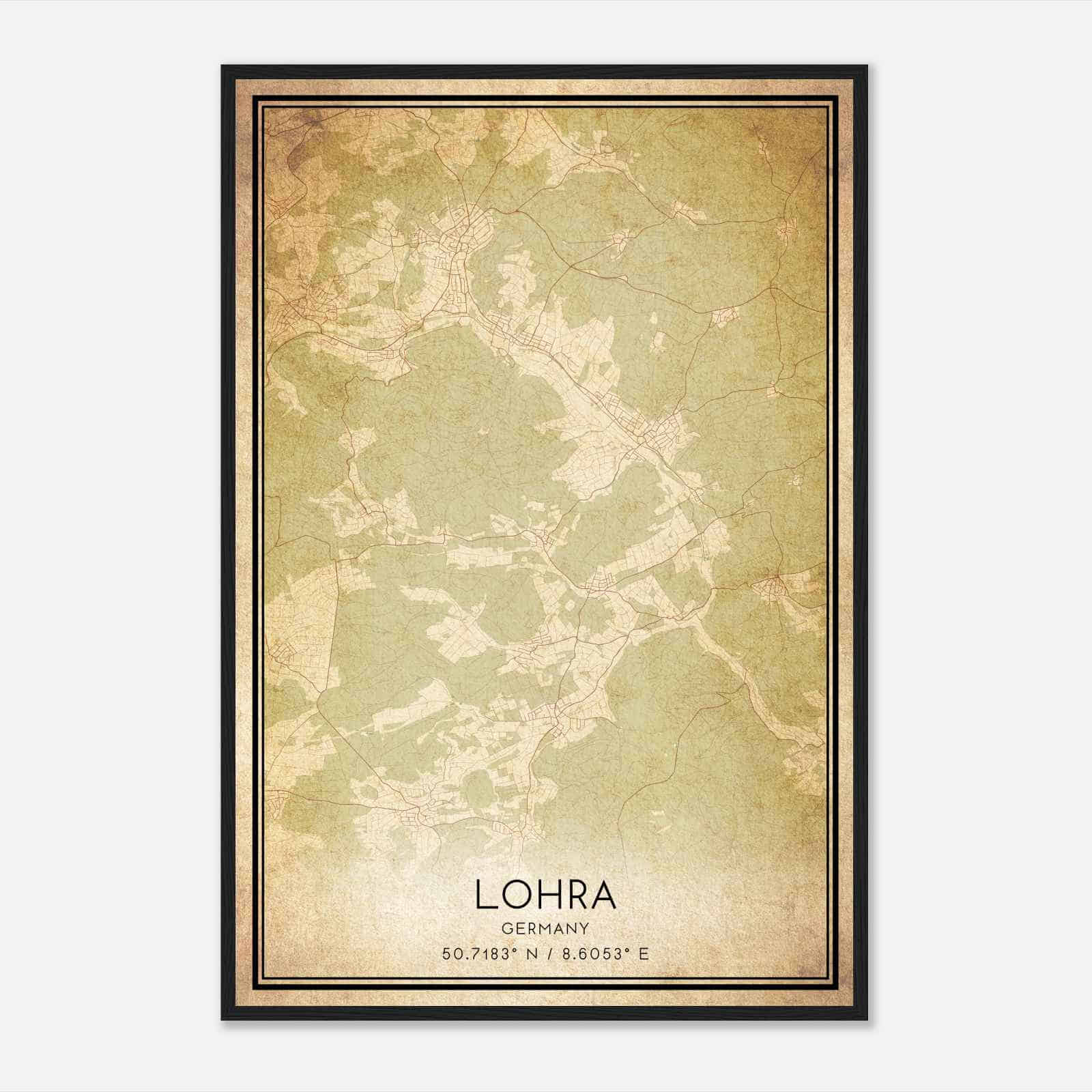Vintage Lohra Germany Map Poster, Lohra City Road Wall Art Print