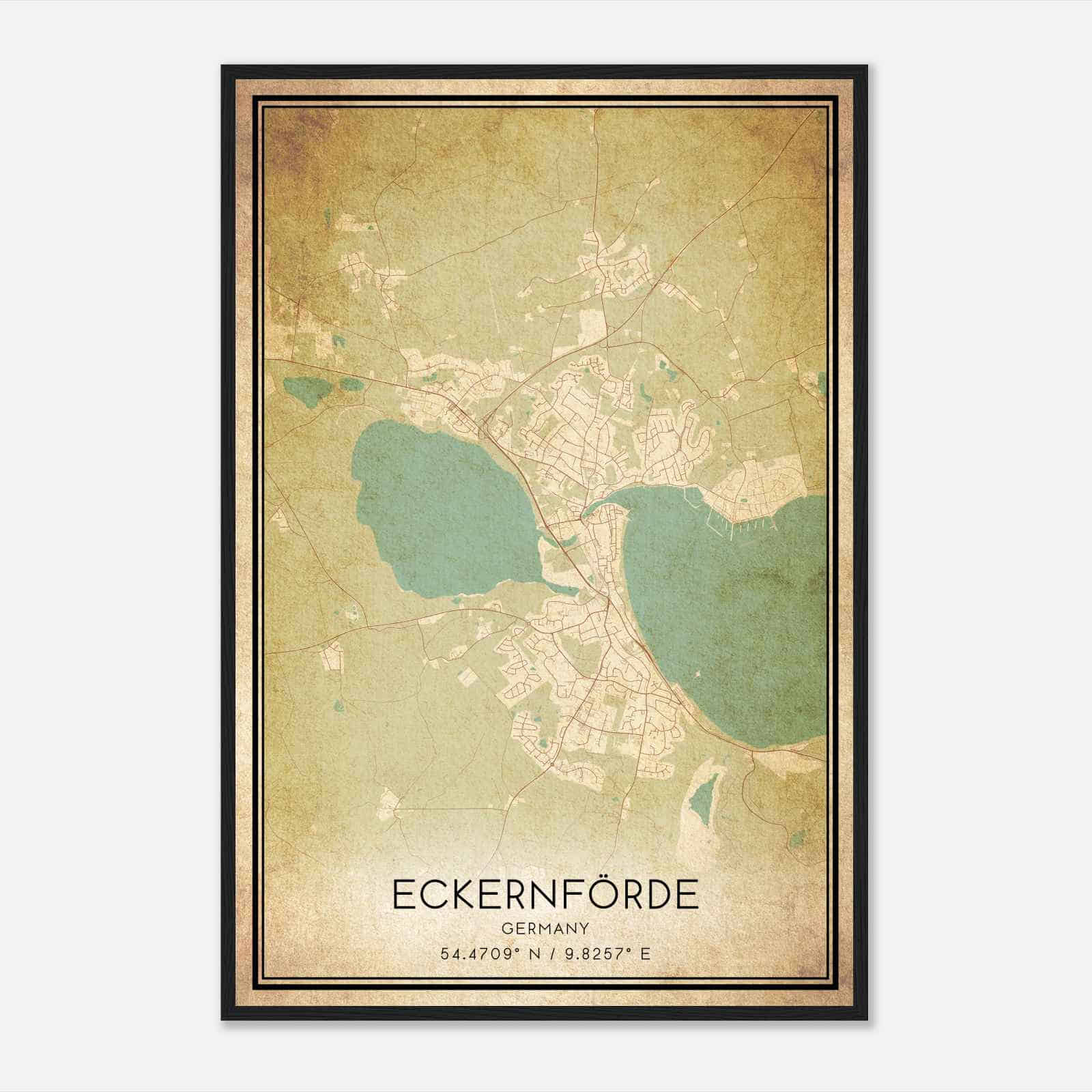 Vintage Eckernforde Germany Map Poster, Eckernforde City Road Wall Art Print