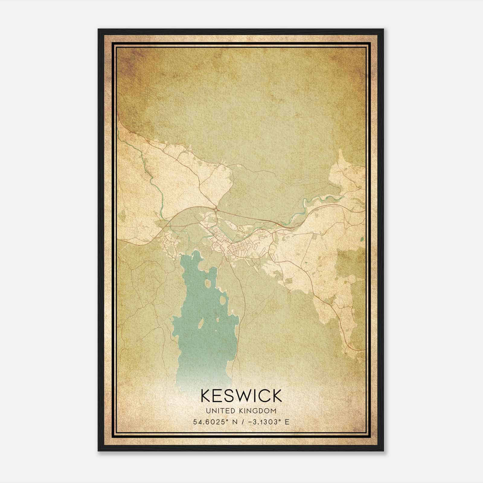 Vintage Keswick United Kingdom Map Poster, Keswick City Road Wall Art Print Vintage Keswick United Kingdom Map Poster, Keswick City Road Wall Art Print