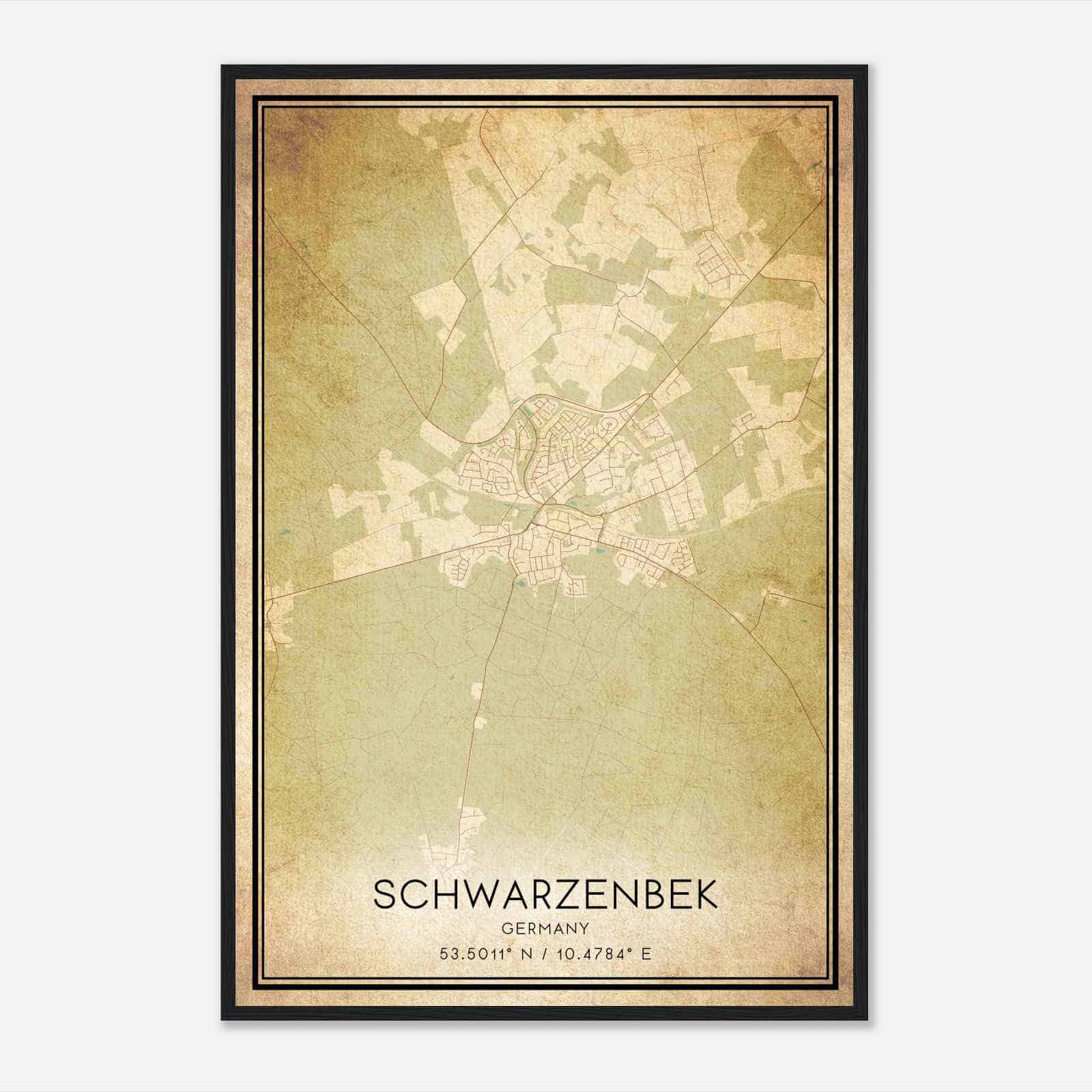 Vintage Schwarzenbek Germany Map Poster, Schwarzenbek City Road Wall Art Print