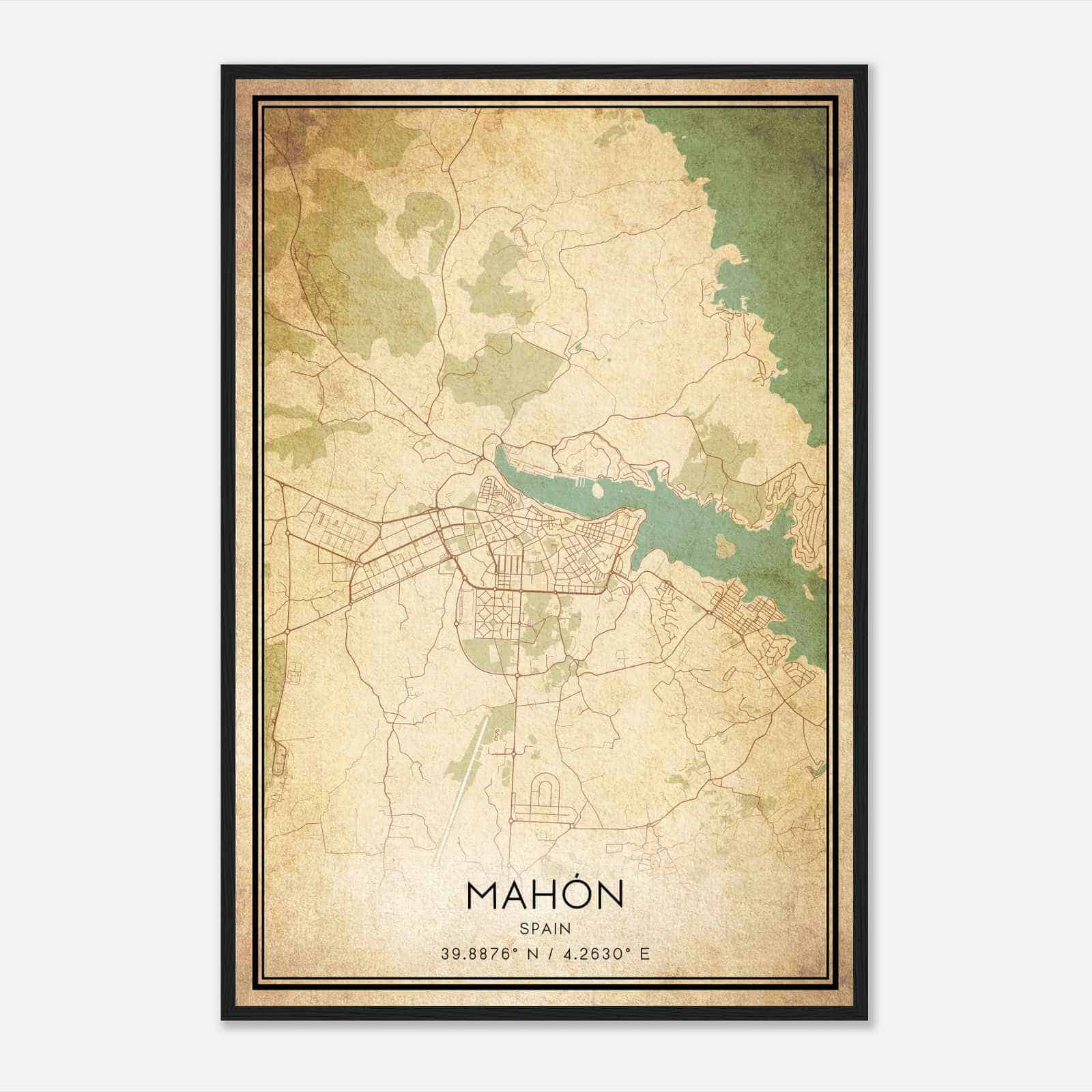 Vintage Mahon Spain Map Poster, Mahon City Road Wall Art Print