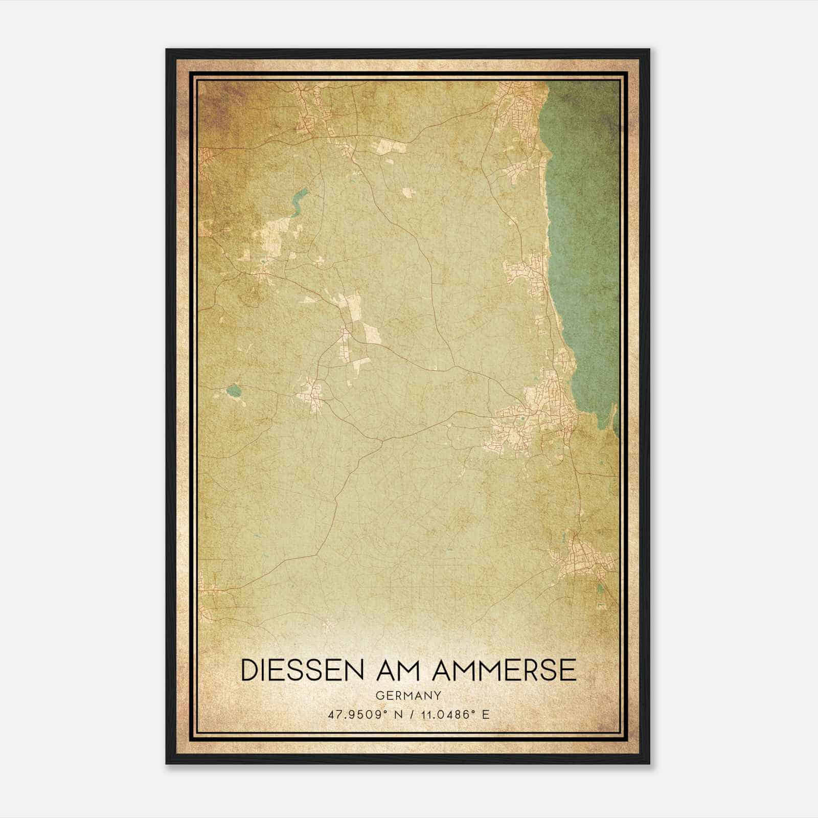 Vintage Diessen am Ammersee Germany Map Poster, Diessen am Ammersee City Road Wall Art Print