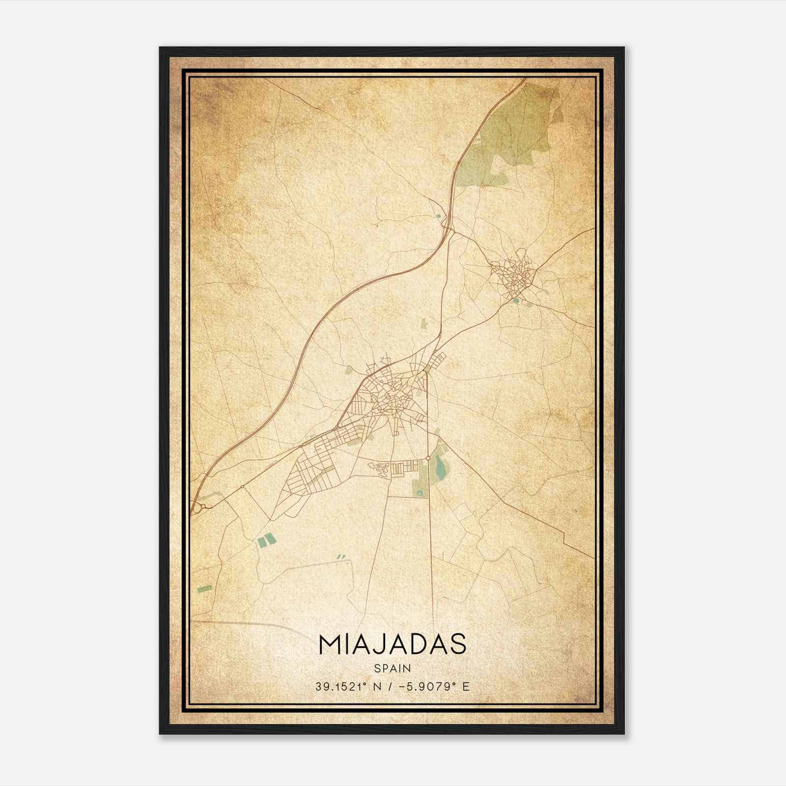 Vintage Miajadas Spain Map Poster, Miajadas City Road Wall Art Print Vintage Miajadas Spain Map Poster, Miajadas City Road Wall Art Print